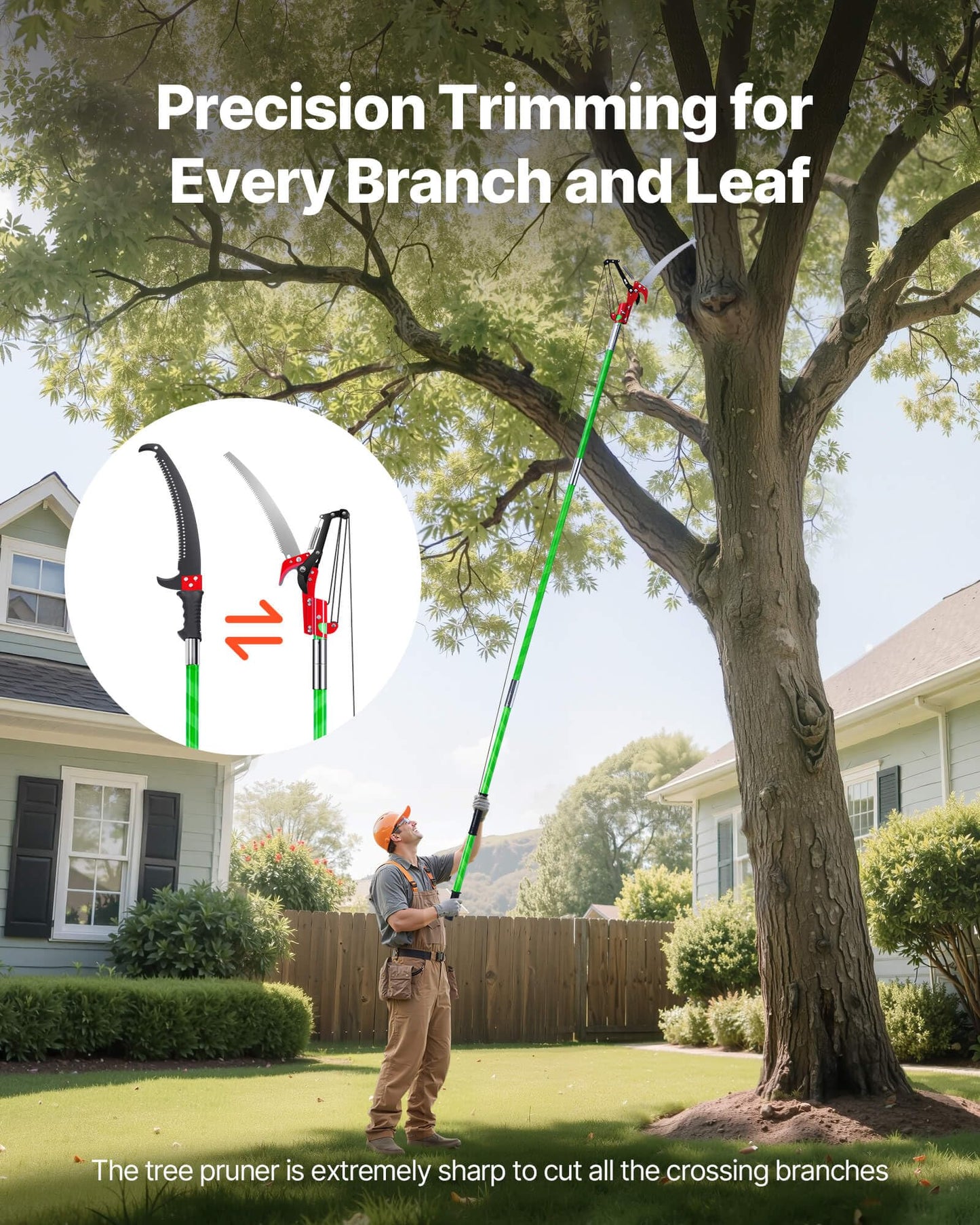 VEVOR Manual Pole Saw, 3.87-27 ft Extendable Pole Tree Pruner with Scissors, Sharp 65Mn Steel Blade, Lightweight Fiberglass Handle Pole, for High Branch Trimming, Pruning Tool for Palms and Shrubs 🍁 All In One Marketplace Canada