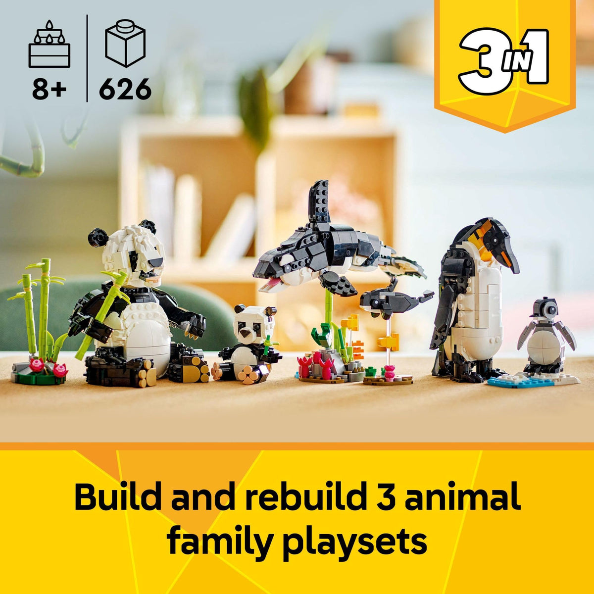 LEGO Creator 3 in 1 Wild Animals Panda Family - Building Toy Kit for Kids with 3 Building Options, Panda, Penguin, or Orca - 8 Year Old Girl & Boy Birthday Gifts - 31165 🍁 All In One Marketplace Canada