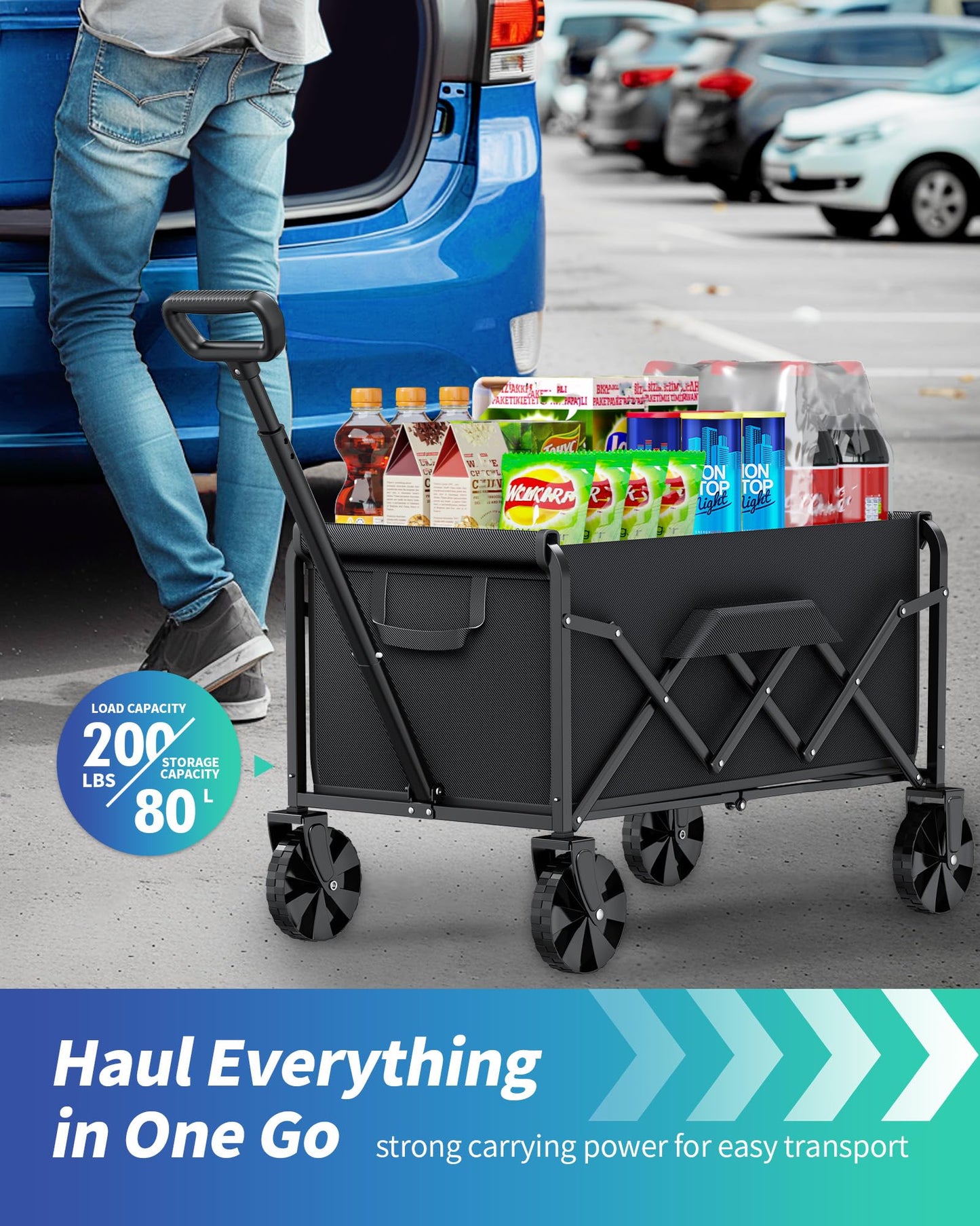 Small WiseBegan Collapsible Wagon with Wheels, Foldable Dog Wagon Carts with 200lbs Load Capacity, Utility Shopping Cart, Black, 28.0" x 17.0" x 36.0" 🍁 All In One Marketplace Canada