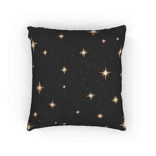Starry Night Sparkle Woven Pillow | Black Cross-Stitch Stars