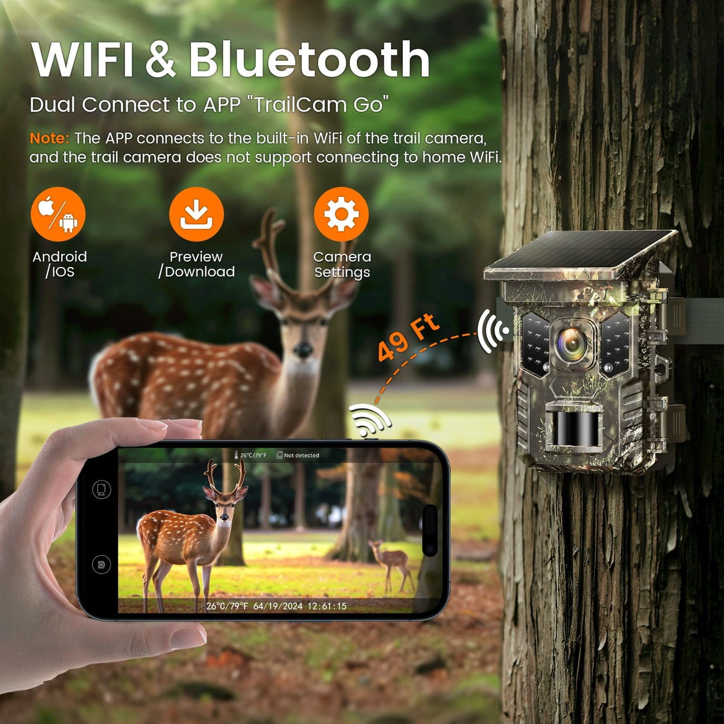 XTU Solar Trail Camera WiFi Bluetooth, 64MP 4K Game Camera with Night Vision Motion Activated 0.2s Trigger, IP66 Waterproof Wildlife Camera with 22pcs 850nm Low Glow IR LEDs (SD Card Not Included) 🍁 All In One Marketplace Canada