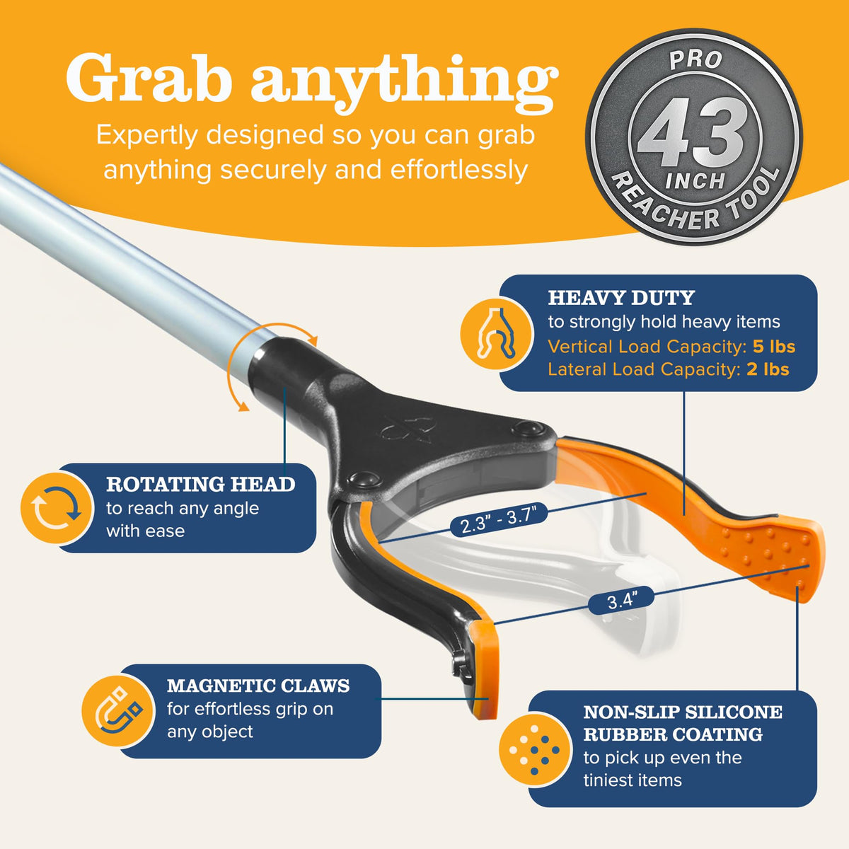 Ezpik 43" Foldable Grabber Reacher Tool for Seniors - Grabbers for Elderly Grab It Reaching Tool Heavy Duty Pickup Trash Picker Upper Tool - Claw Grabber Stick for Reaching Aids (43" (Pack of 1)) 🍁 All In One Marketplace Canada