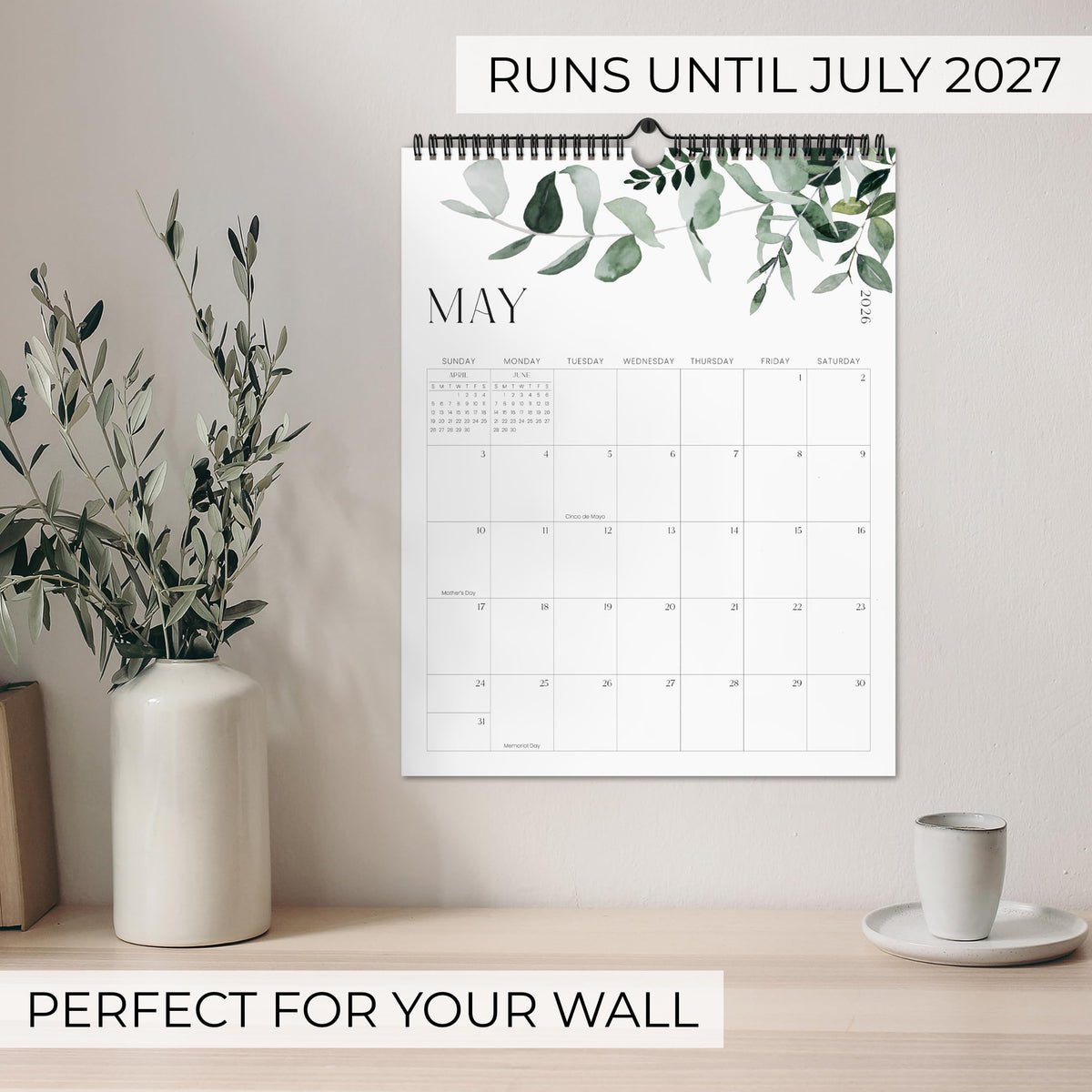 Aesthetic 2026-2027 Wall Calendar - Runs from January 2026 Until July 2027 - The Perfect Modern Greenery Calendar Planner for Easy Organizing 🍁 All In One Marketplace Canada