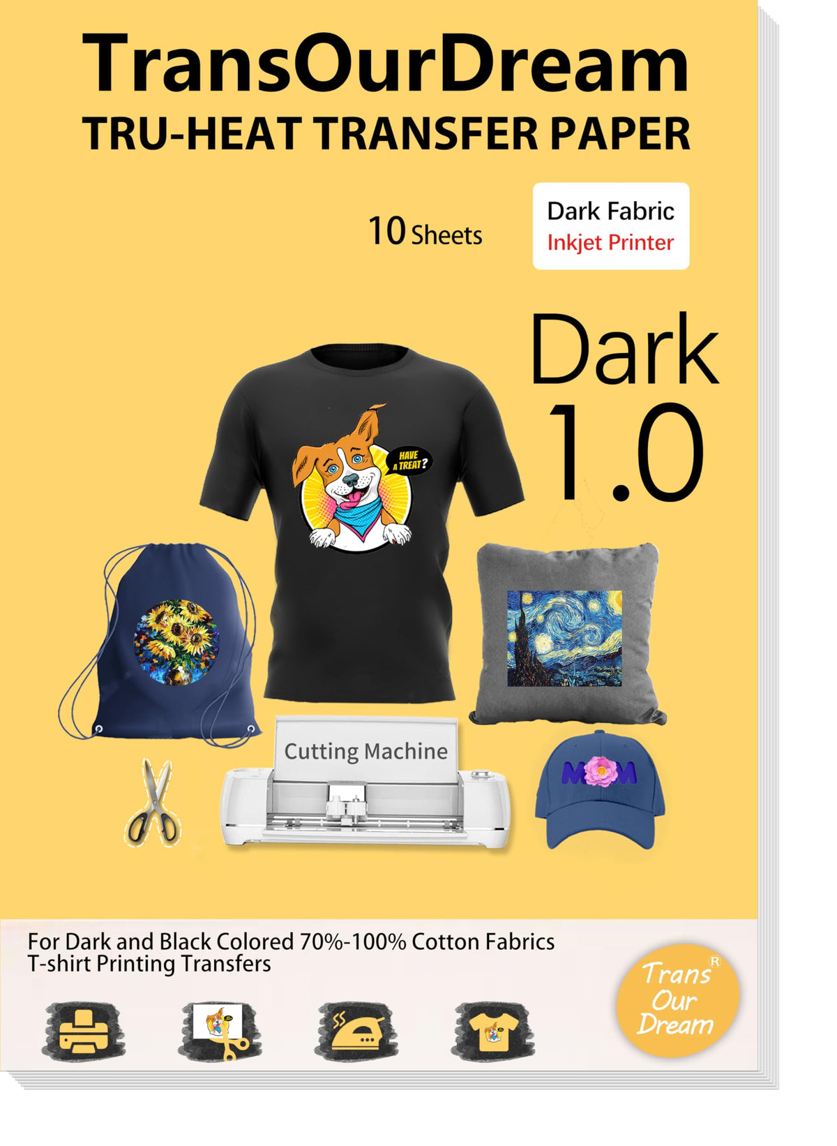 TransOurDream Iron on Heat Transfer Paper for Shirts(10 Sheets, 8.5x11) Iron-on Transfers Paper for Dark Fabric Printable Heat Transfer Vinyl for Inkjet Printer (CA-3-10) 🍁 All In One Marketplace Canada