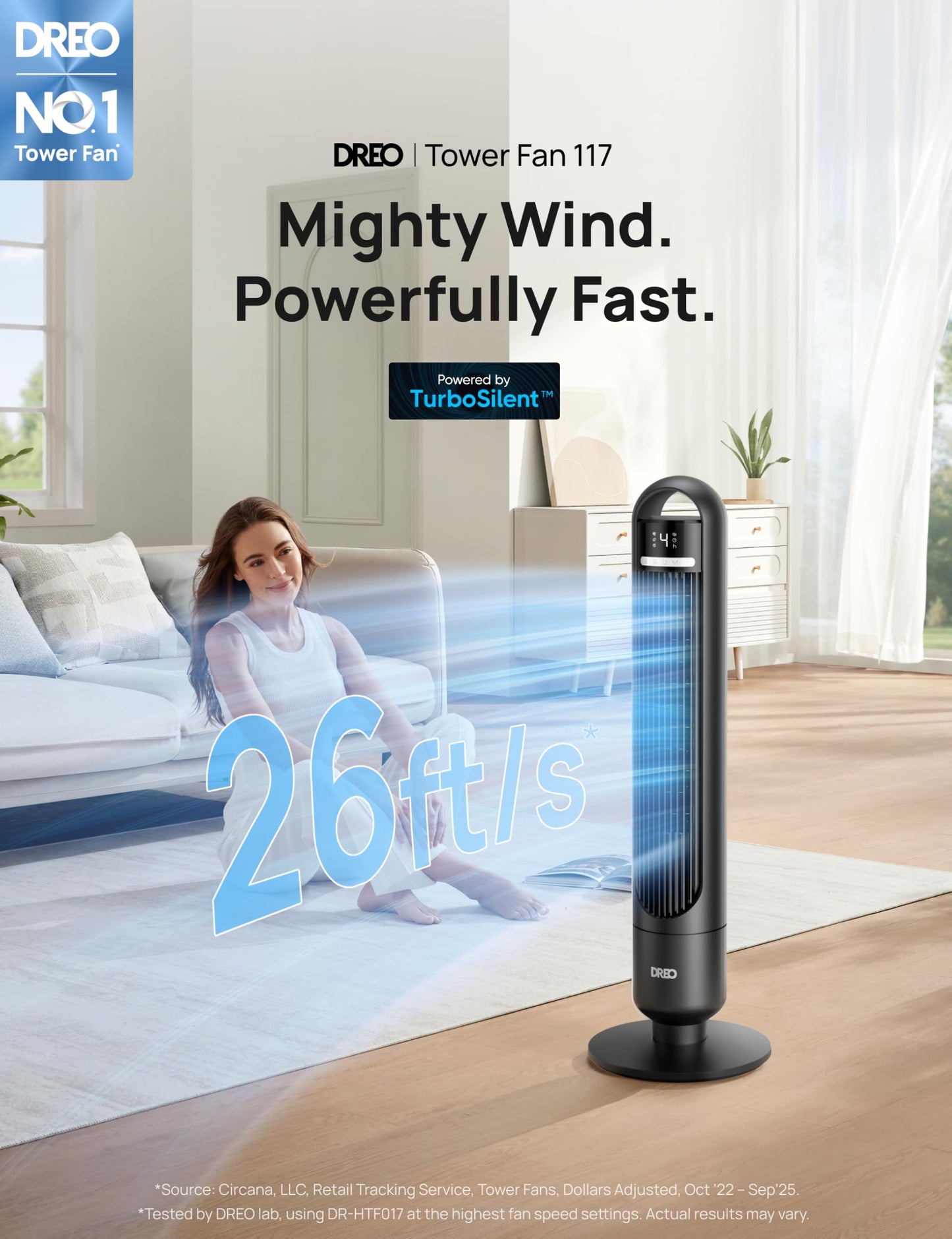 DREO Smart Tower Fan for Bedroom, 90° Oscillating Standing Fans for Room with 4 Speeds, 4 Modes, 25dB Quiet for Sleep, 25ft/s Velocity, 8H Timer, Remote/App/Voice Control for Living Room, Office, Home 🍁 All In One Marketplace Canada