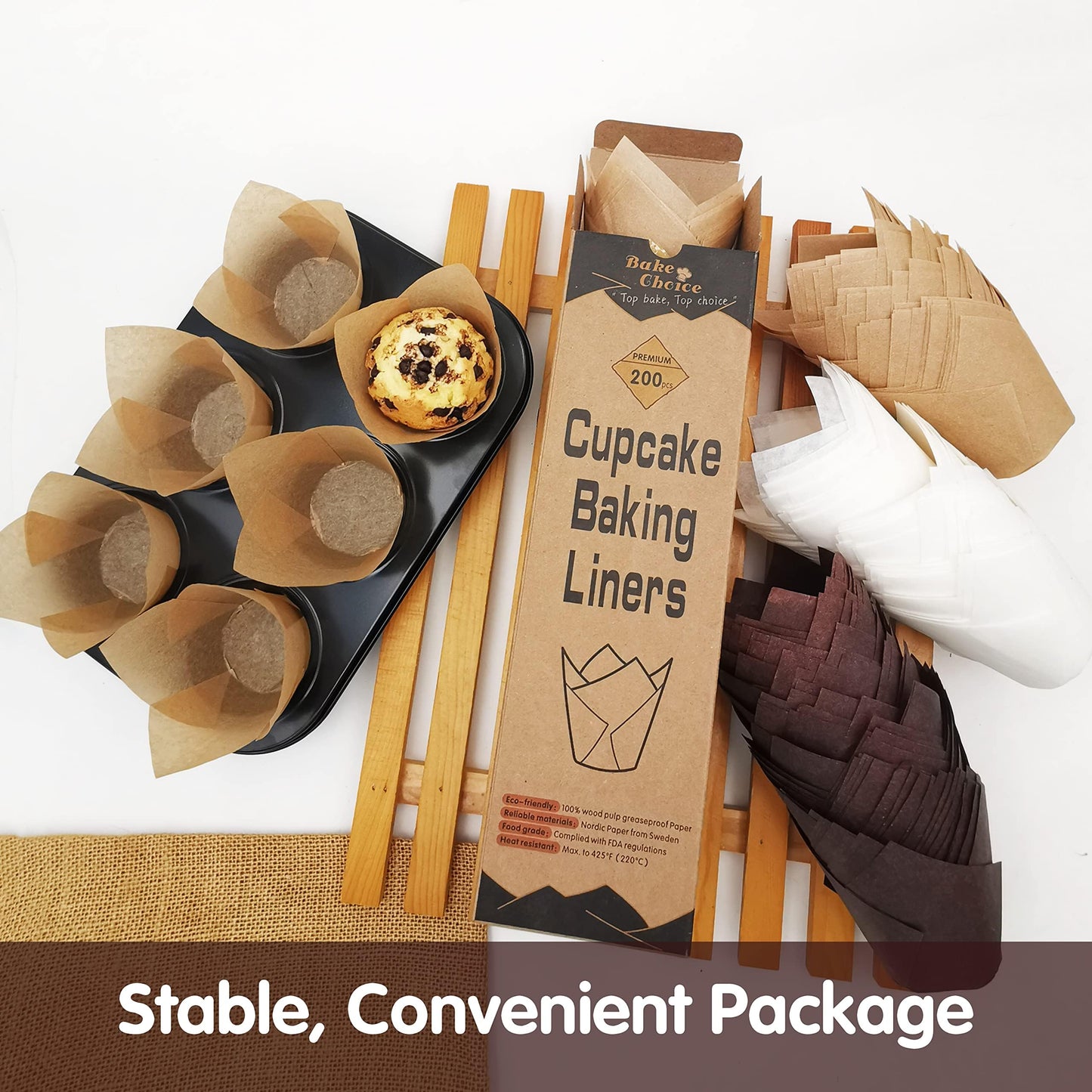 Bake Choice 200pcs Natural Tulip Cupcake Liners for Baking, Unbleached EU Muffin Liners, Parchment Paper Muffin Liners, Cupcake Liners, Tulip Muffin Liners for Party, Christmas 🍁 All In One Marketplace Canada
