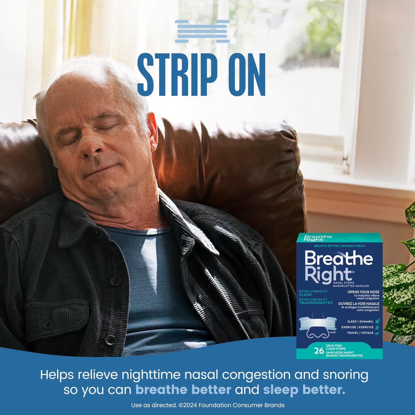 Breathe Right Nasal Strips, Extra Strength, Clear, Sensitive Skin, Drug-Free Snoring Solution & Nasal Congestion Relief Caused by Colds & Allergies, Nightly Sleep, 26 Count 🍁 All In One Marketplace Canada