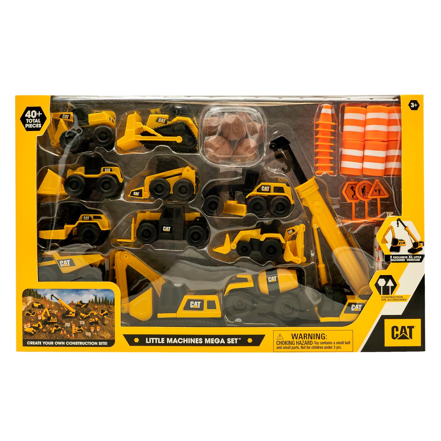 CAT Construction Toys, Little Machines Mega Set – 40+ Pieces with XL Crane & Excavator, 10 Mini Vehicles, Road Signs, Cones, Boulders & Barricades, Indoor/Outdoor STEM Toy for Kids Ages 3 + 🍁 All In One Marketplace Canada