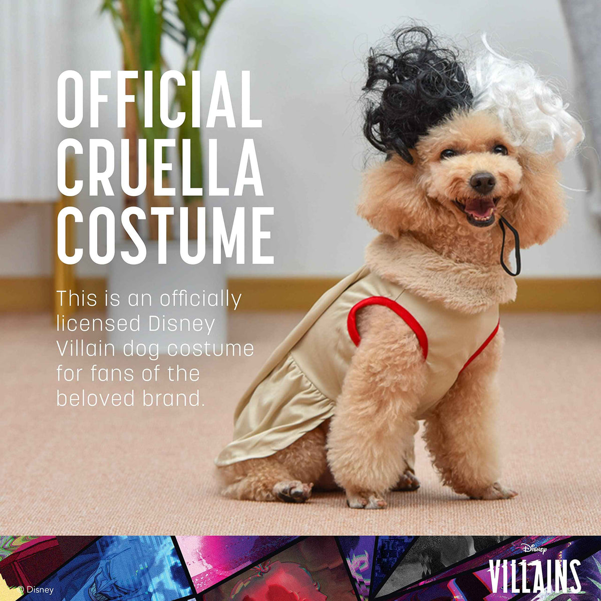 Disney for Pets Halloween Disney Villains Cruella Costume - Extra Large - | Disney Villains Halloween Costumes for Dogs, Officially Licensed Disney Dog Halloween Costume, Beige (FF22930)