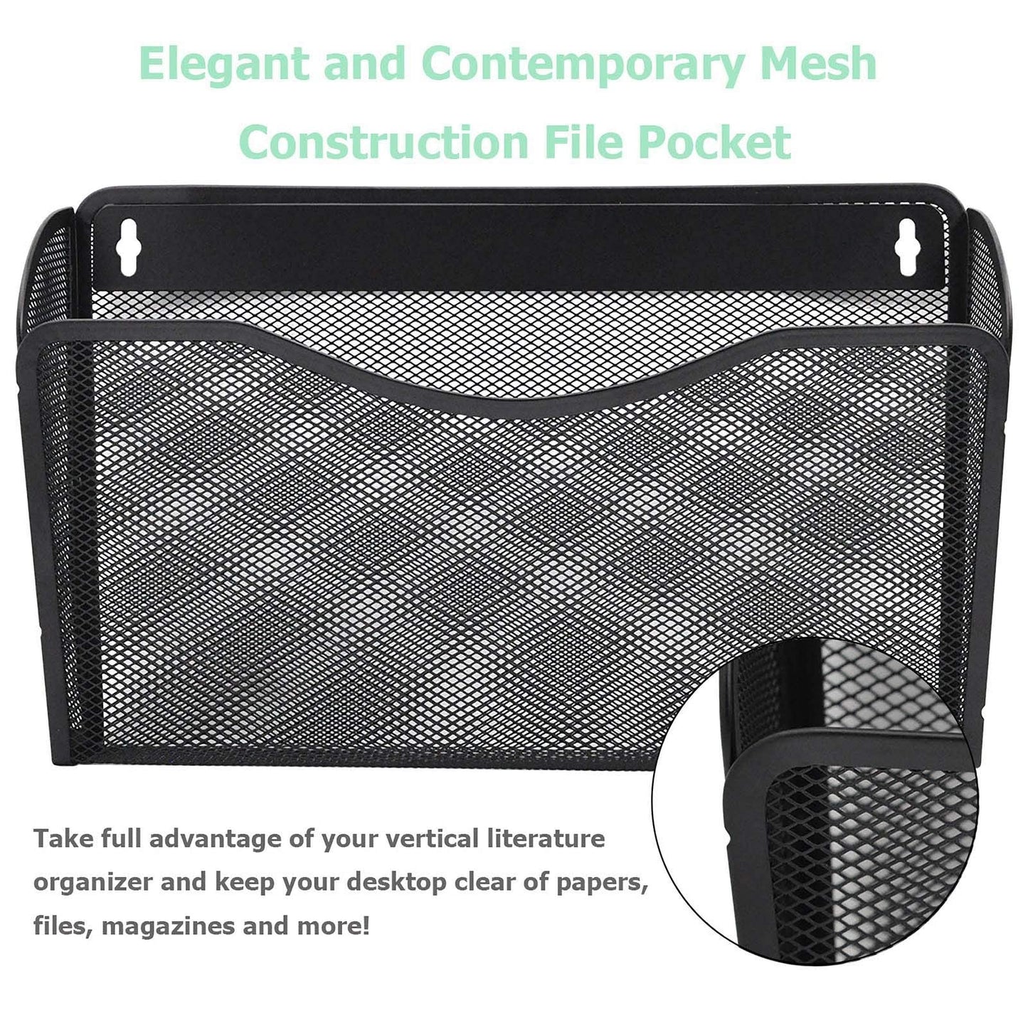 EASEPRES 3 Pack Mesh Wall Mounted File Holder Organizer Metal Hanging Vertical Paper Mails Rack Storage Wire Single Document Filling Holder Pocket for Office and Home, Black 🍁 All In One Marketplace Canada