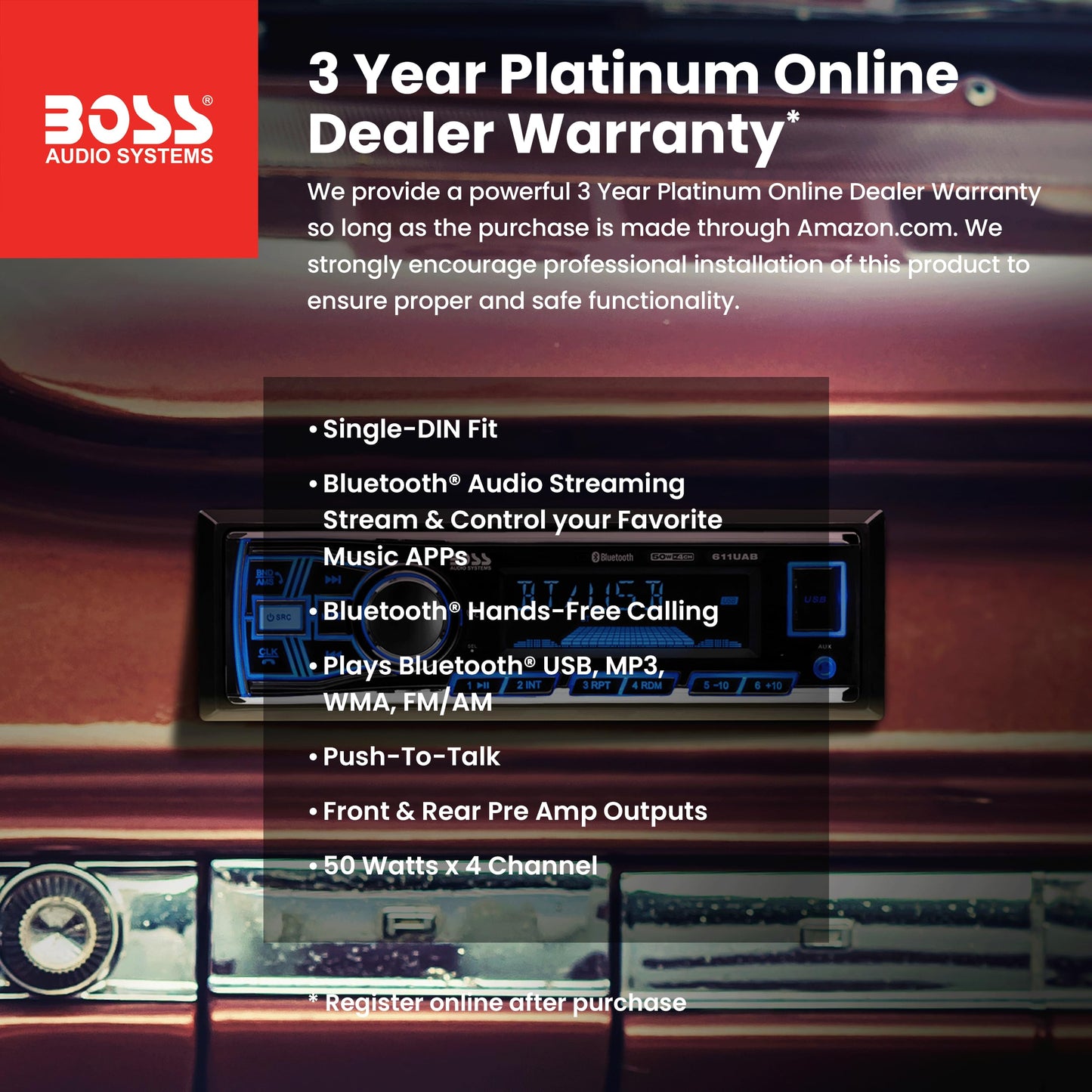 BOSS Audio Systems 611UAB Car Stereo - Single Din, Bluetooth, No CD DVD Player, AM/FM Radio Receiver, Aux Input, USB 🍁 All In One Marketplace Canada