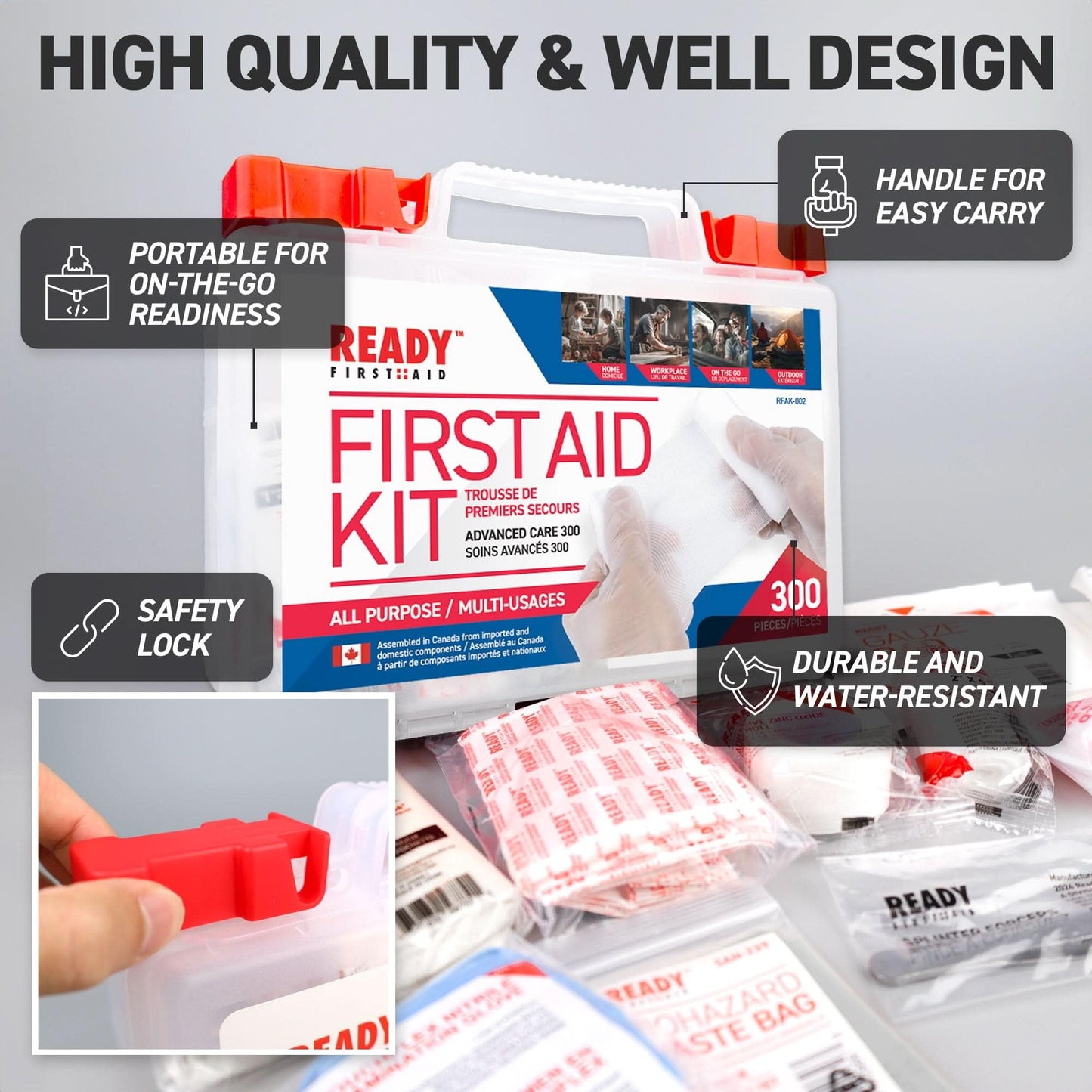 Ready First-Aid 300 Piece First-aid Kit - First Aid Kit for Car, Trousse De Premiers Soins, Home, Camping Essentials, Travel 🍁 All In One Marketplace Canada