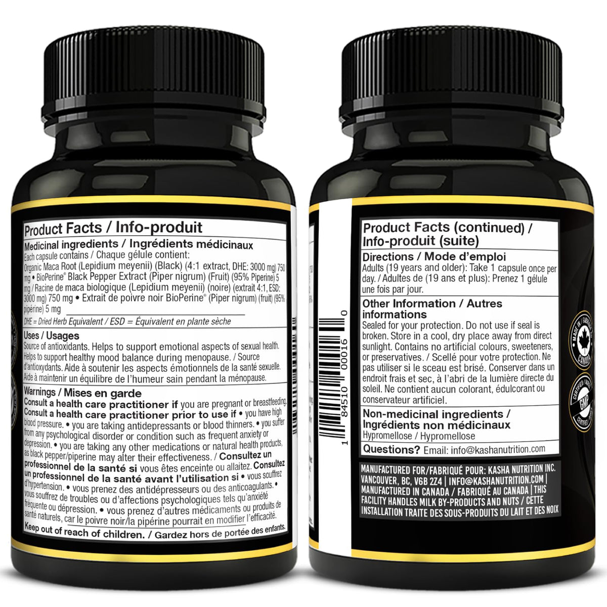 Organic Black Maca for Men & Women DHE 3000mg (Industry Strongest) with 5mg Bioperine per Capsule - Organic Gelatinized Maca for all Genders | 750 mg 4:1 Extract Maca Root / Maca Powder | Proudly Canadian | 4 Month Supply, Non-GMO, Vegan, Gluten Free, Soy