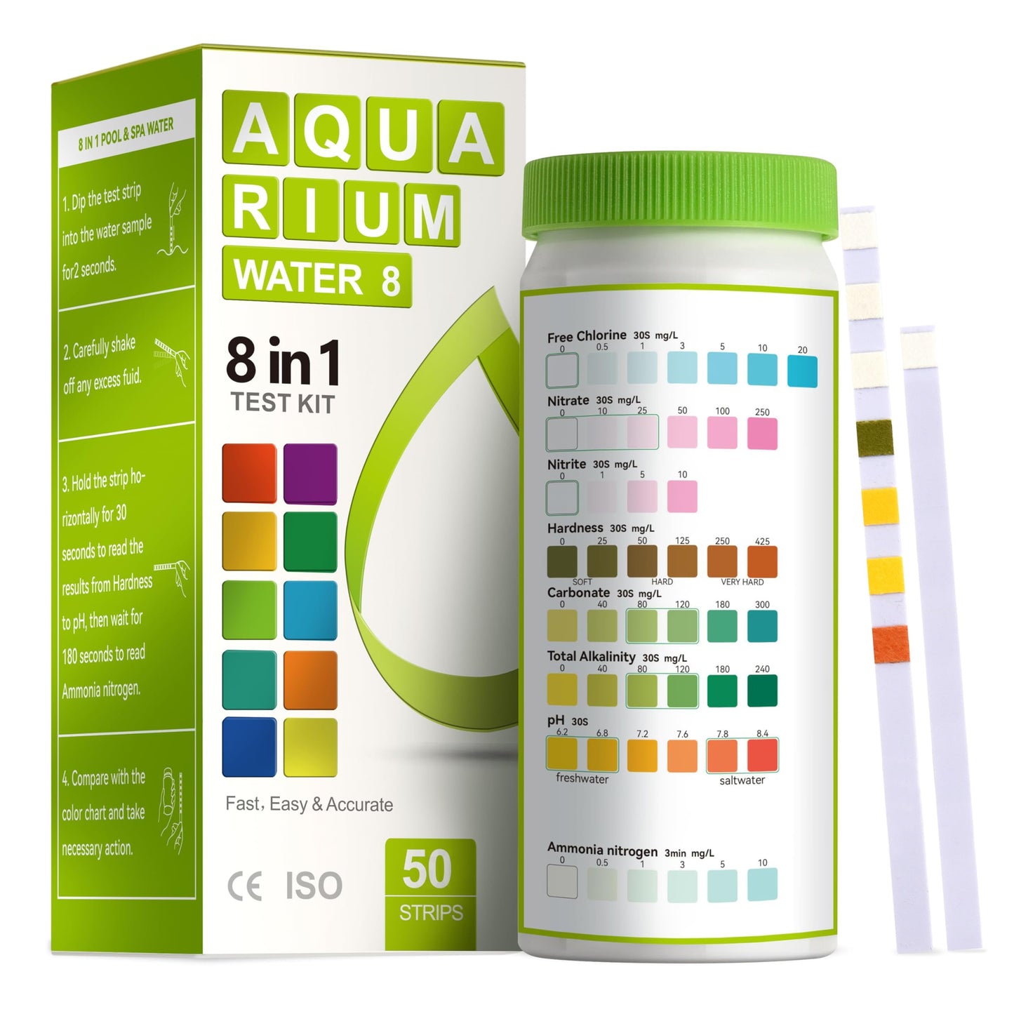 AAwipes Aquarium Ammonia Test Strips 8-in-1 | 50 Strips | Quick & Accurate Water Testing for Freshwater & Saltwater Tanks -Test pH, Carbonate, Alkalinity, Hardness, Chlorine, Nitrite, etc. (K02-50) 🍁 All In One Marketplace Canada