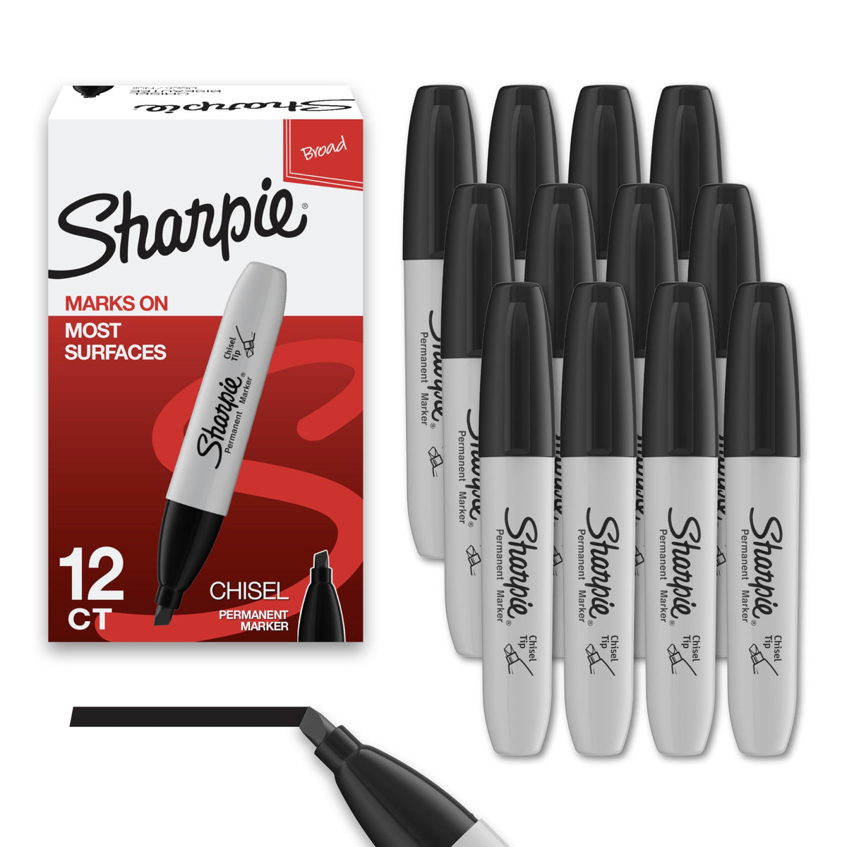 Sharpie Permanent Markers, Chisel Tip, Black, 12 Count 🍁 All In One Marketplace Canada