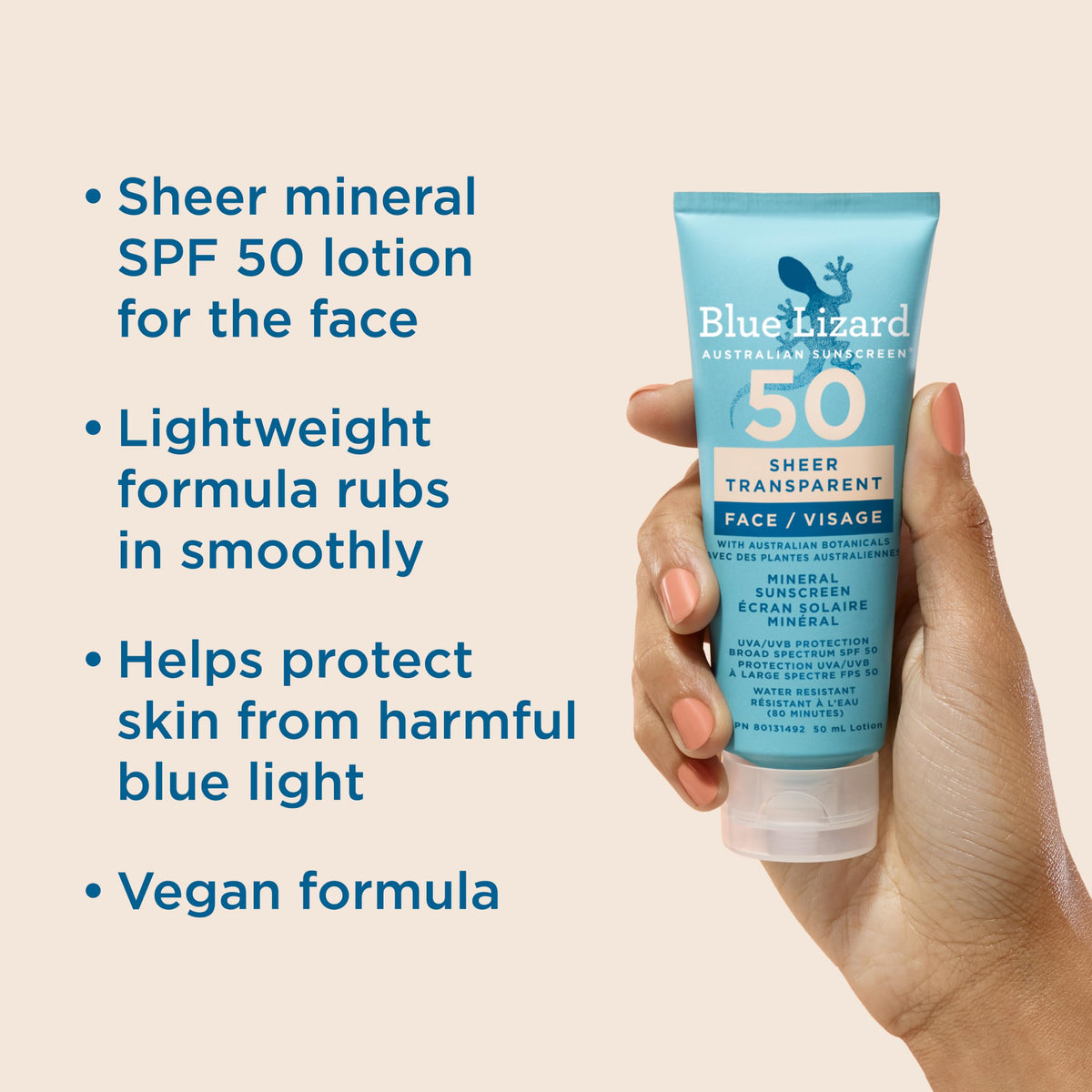 Blue Lizard Sheer Face Mineral SPF 50 Sunscreen Lotion, 100% Mineral Formula, Blue Light Protection, Lightweight, No White Cast, Nourishes and Hydrates, Paraben-Free, Fragrance-Free, 50 ml 🍁 All In One Marketplace Canada