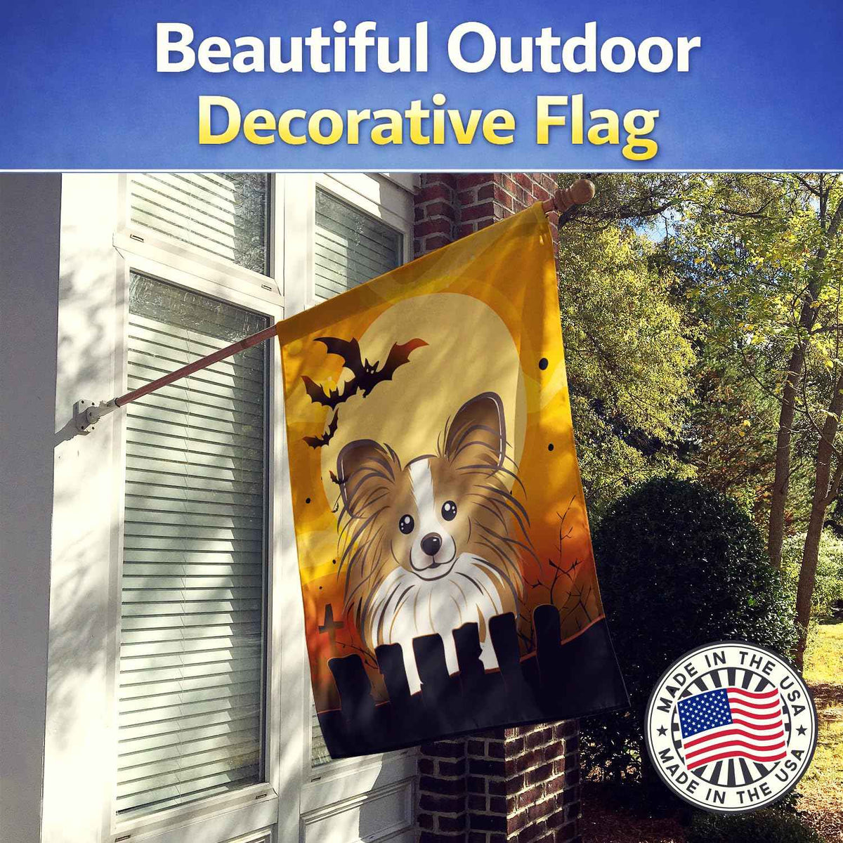 Caroline's Treasures BB1806CHF Halloween Papillon Canvas House Size Flag, Multicolor, Large