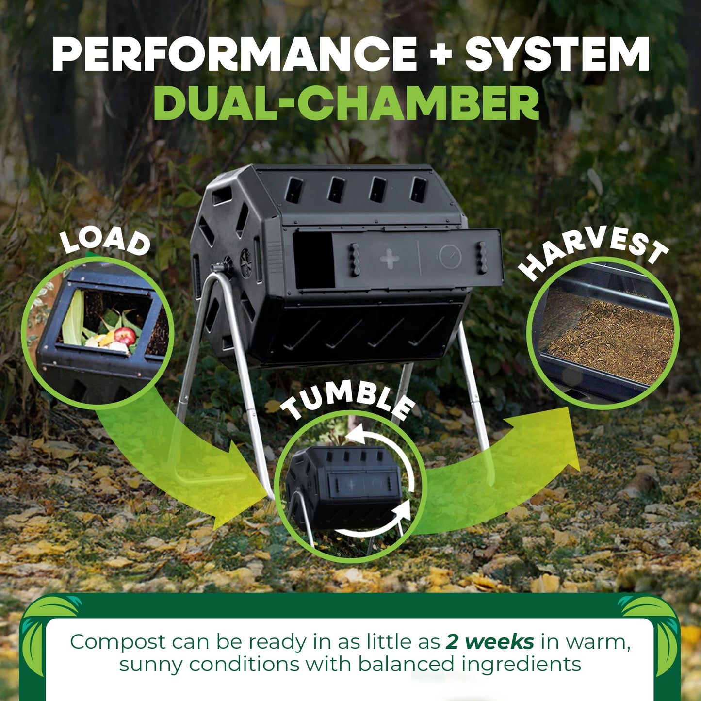 FCMP Outdoor IM4000 Dual Chamber Tumbling Composter Canadian-Made, 100% Recycled Resin - Outdoor Rotating Compost Tumbler Bin for Garden, Kitchen, and Yard Waste, Black (37 Gallon) 🍁 All In One Marketplace Canada