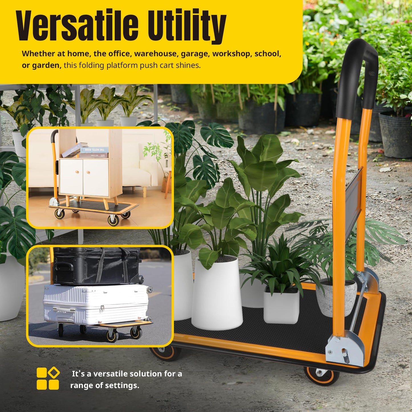 MaxWorks 80876 28.75" x 18.75" x 33" Foldable Platform Truck Push Dolly-330 lb. Weight Capacity-with Swivel Wheels 🍁 All In One Marketplace Canada
