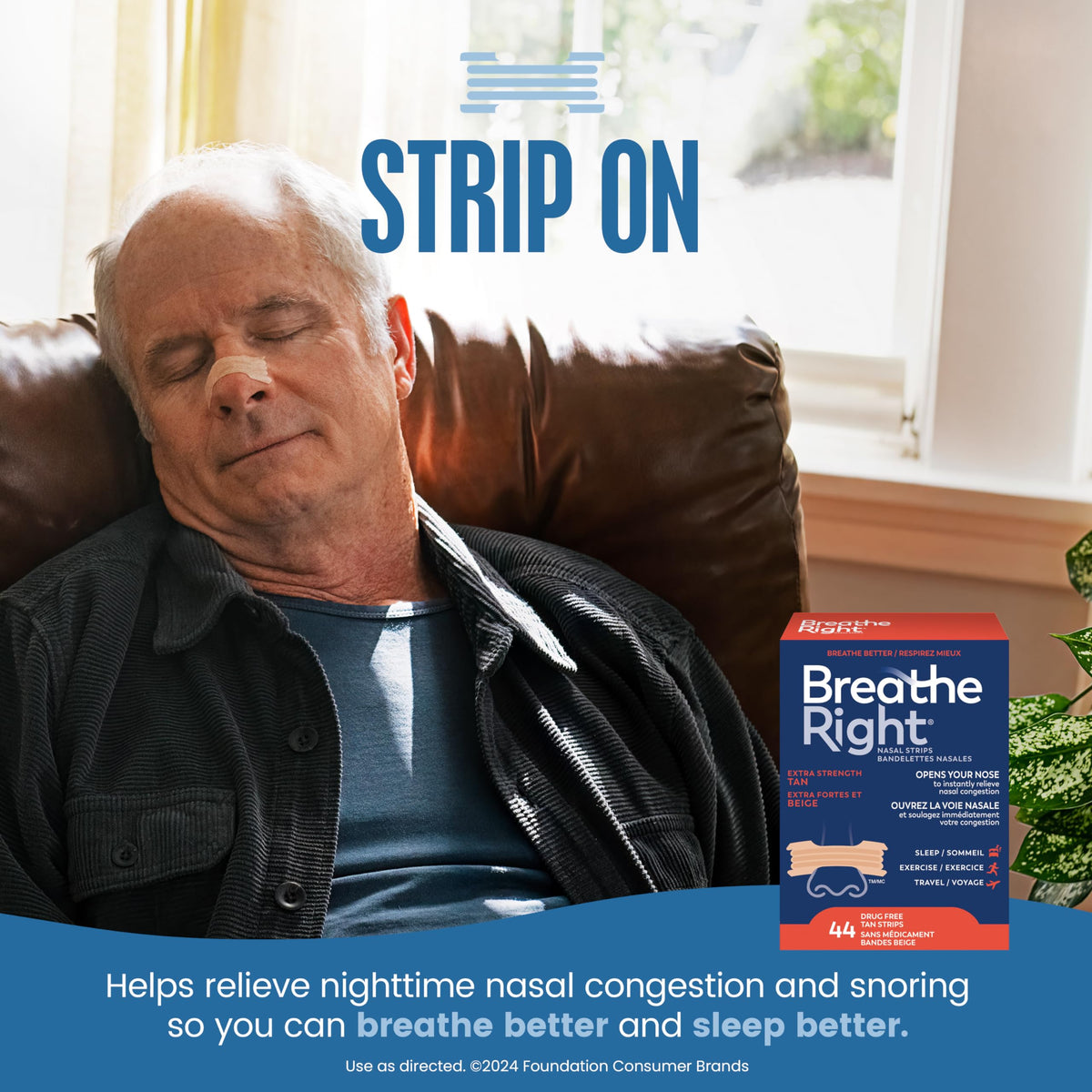 Breathe Right Nasal Strips, Extra Strength, Tan, Drug-Free Snoring Solution & Nasal Congestion Relief Caused by Colds & Allergies, Nightly Sleep, 44 Count 🍁 All In One Marketplace Canada