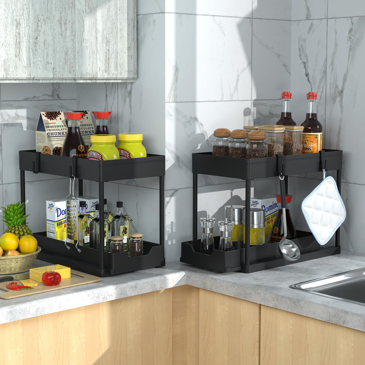2-PACK Under Sink Organizers and Storage with Sliding Drawer, 2-Tier Bathroom Under Sink Shelf Rack,Multi-Functional Cabinet Storage Space Saver For Kitchen/Bathroom/Bedroom/Office. 🍁 All In One Marketplace Canada