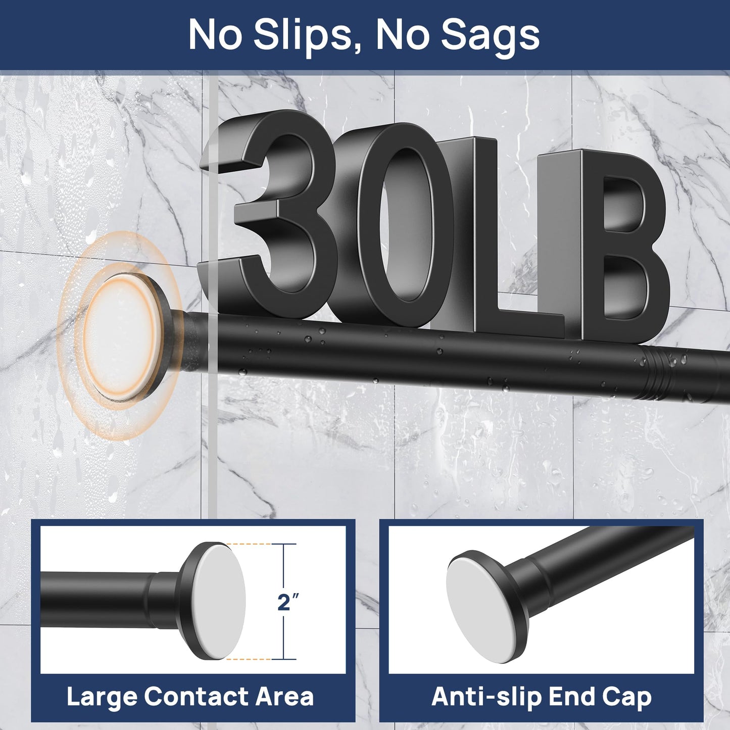 Matte Black Shower Curtain Rod Tension 30 to 76 Inches Never Rust Non-Slip Spring Tension Shower Rod No Drilling Stainless Steel Curtain Pole Use Bathroom, Closet, Window, Room Divider 🍁 All In One Marketplace Canada