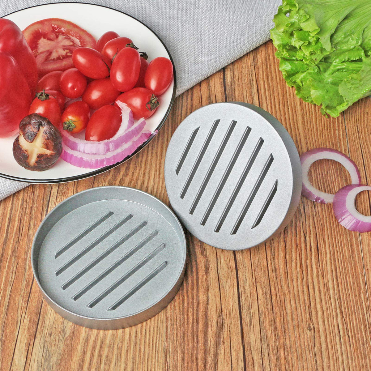 Asdirne Hamburger Press Patty Maker, Food Grade Aluminum Burger Press with ABS Handle, Non-Stick, Easy to Clean, with 50 Pcs Wax Patty Paper, 4.6" Diameter and 0.7" Depth 🍁 All In One Marketplace Canada