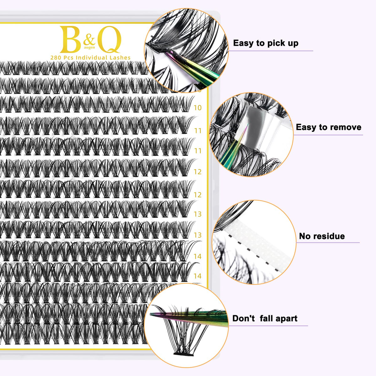 B&Qaugen Lash Clusters 280 Pcs 40D-0.07D-9-16MIX B&Q LASH Individual Lashes 10D 20D 30D 40D 50D Cluster Lashes C D Curl Eyelash Clusters Soft Volume DIY Lash Extensions at Home (40D-0.07D,9-16MIX) 🍁 All In One Marketplace Canada