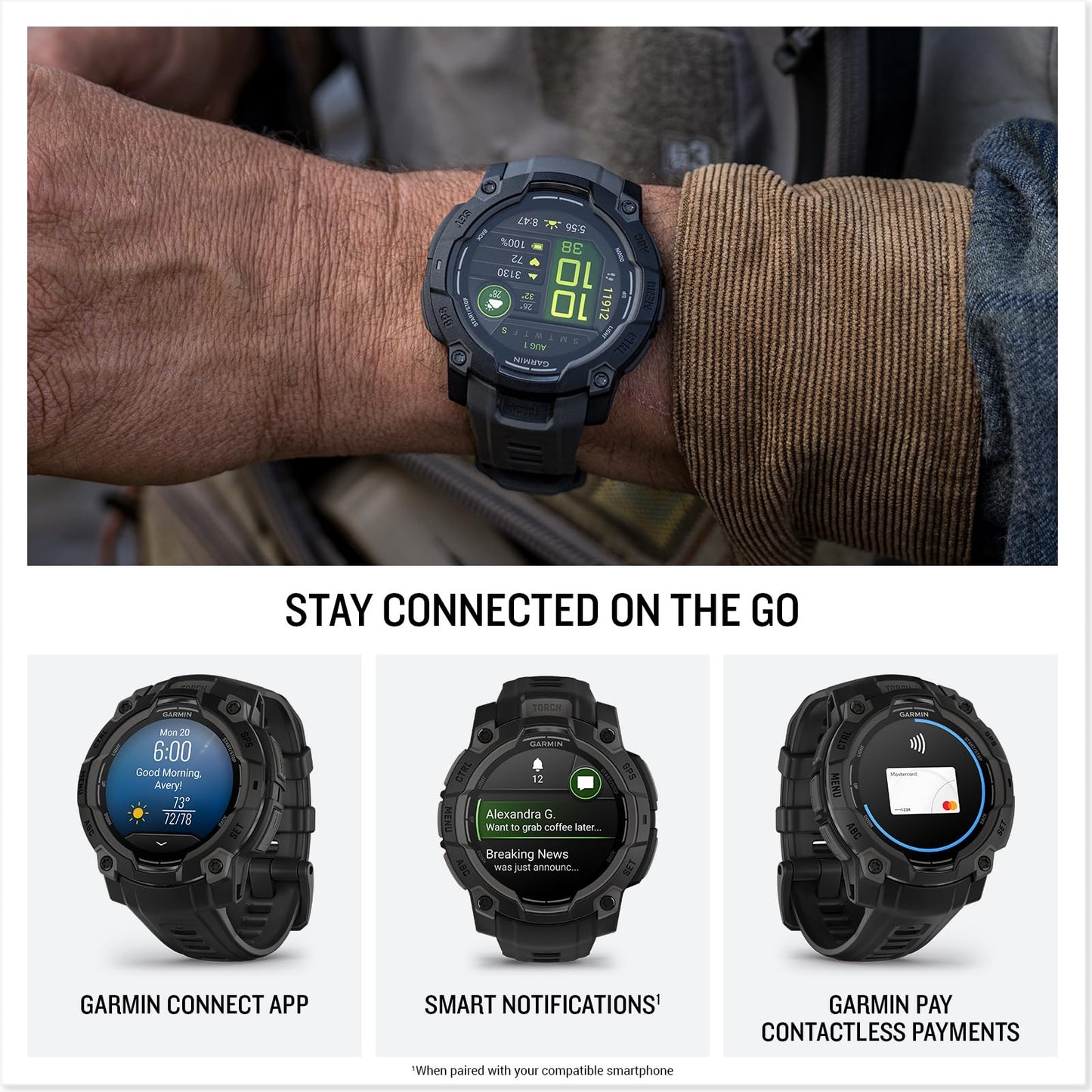 Garmin Instinct® 3 45mm, AMOLED Display, Rugged Outdoor GPS Smartwatch, Metal-Reinforced Bezel, Built-in Flashlight, Up to 18 Days of Battery Life, Black 🍁 All In One Marketplace Canada