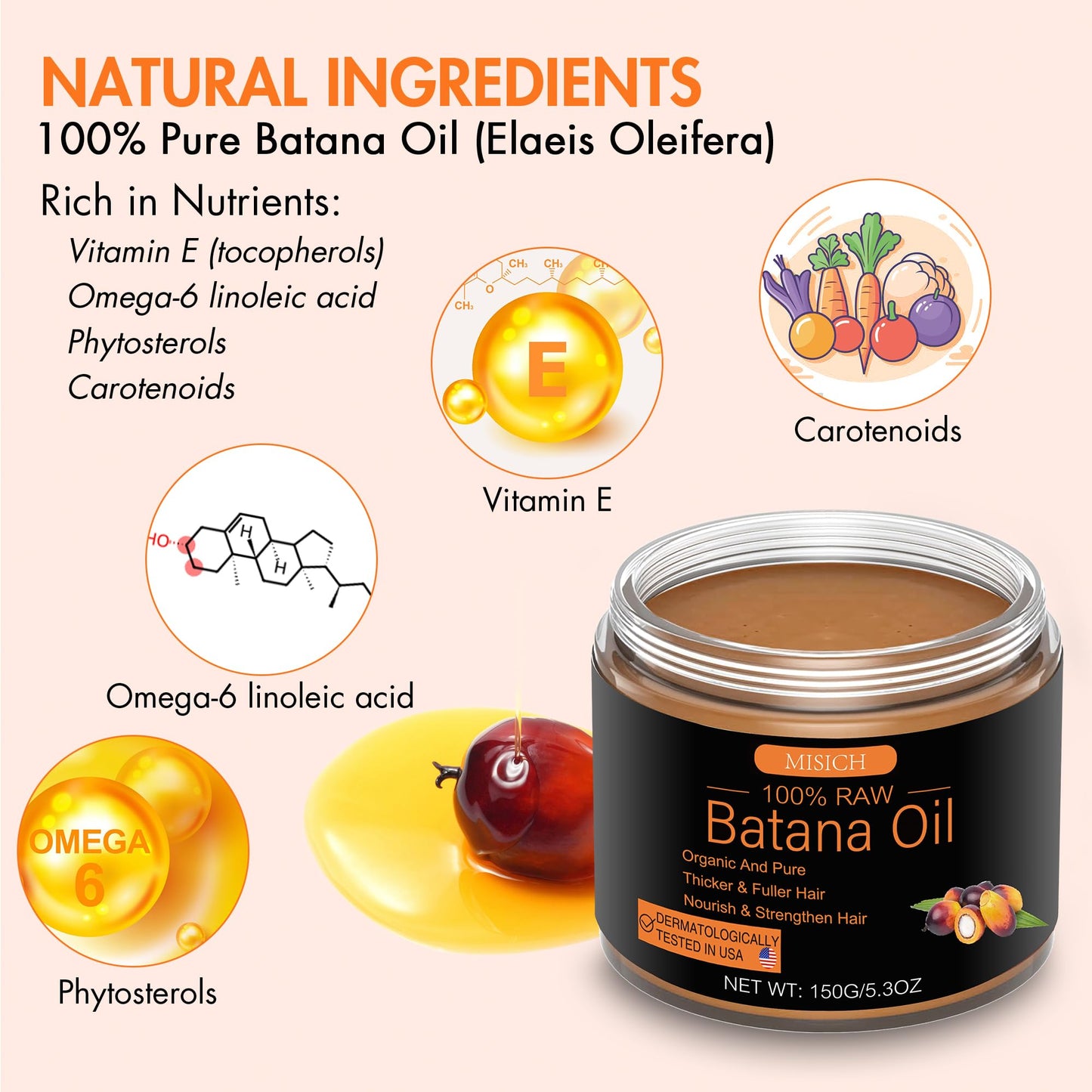 MISICH Raw Batana Oil for Hair, 100% Pure Batana Oil Paste, Unrefined Botana Hair Oil for Men & Women 5.3 oz 🍁 All In One Marketplace Canada