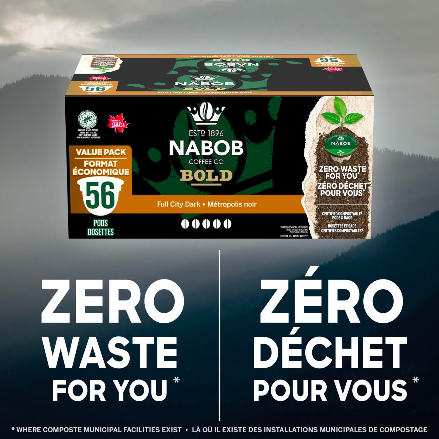 Nabob Bold Full City Dark 100% Compostable Pods, 56 Pods 🍁 All In One Marketplace Canada