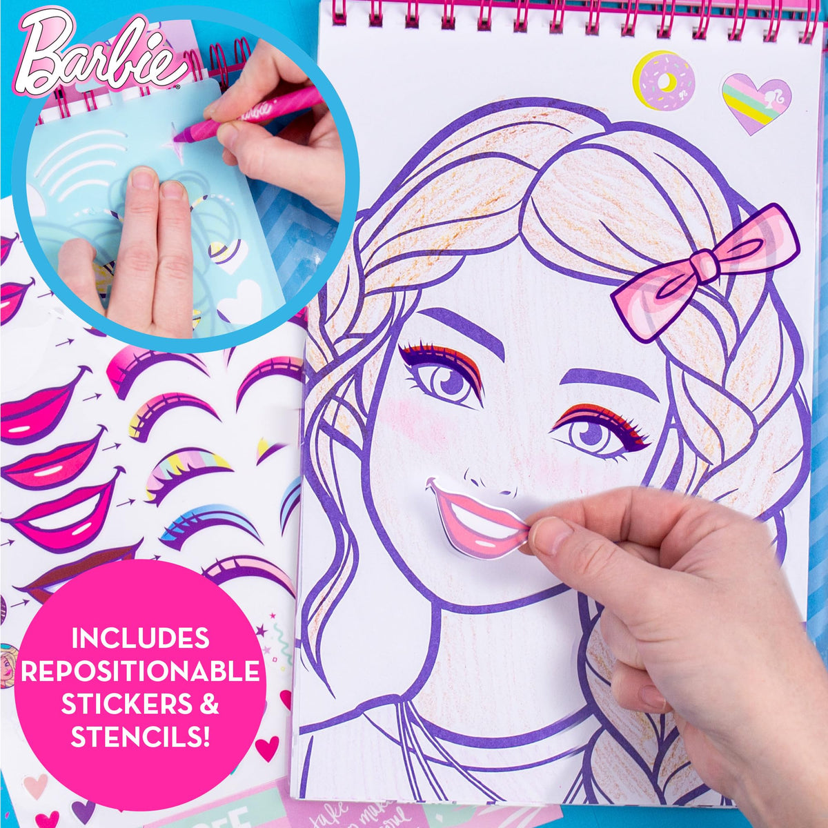 Barbie Makeup Artist Magazine, Create Your Own Hair & Makeup Looks Using Stencils, Stickers, Crayons, Pretend Makeup, Barbie Toys, Barbie Craft Kits, Drawing Kit, 6 Year Old Girl Birthday Gift 🍁 All In One Marketplace Canada