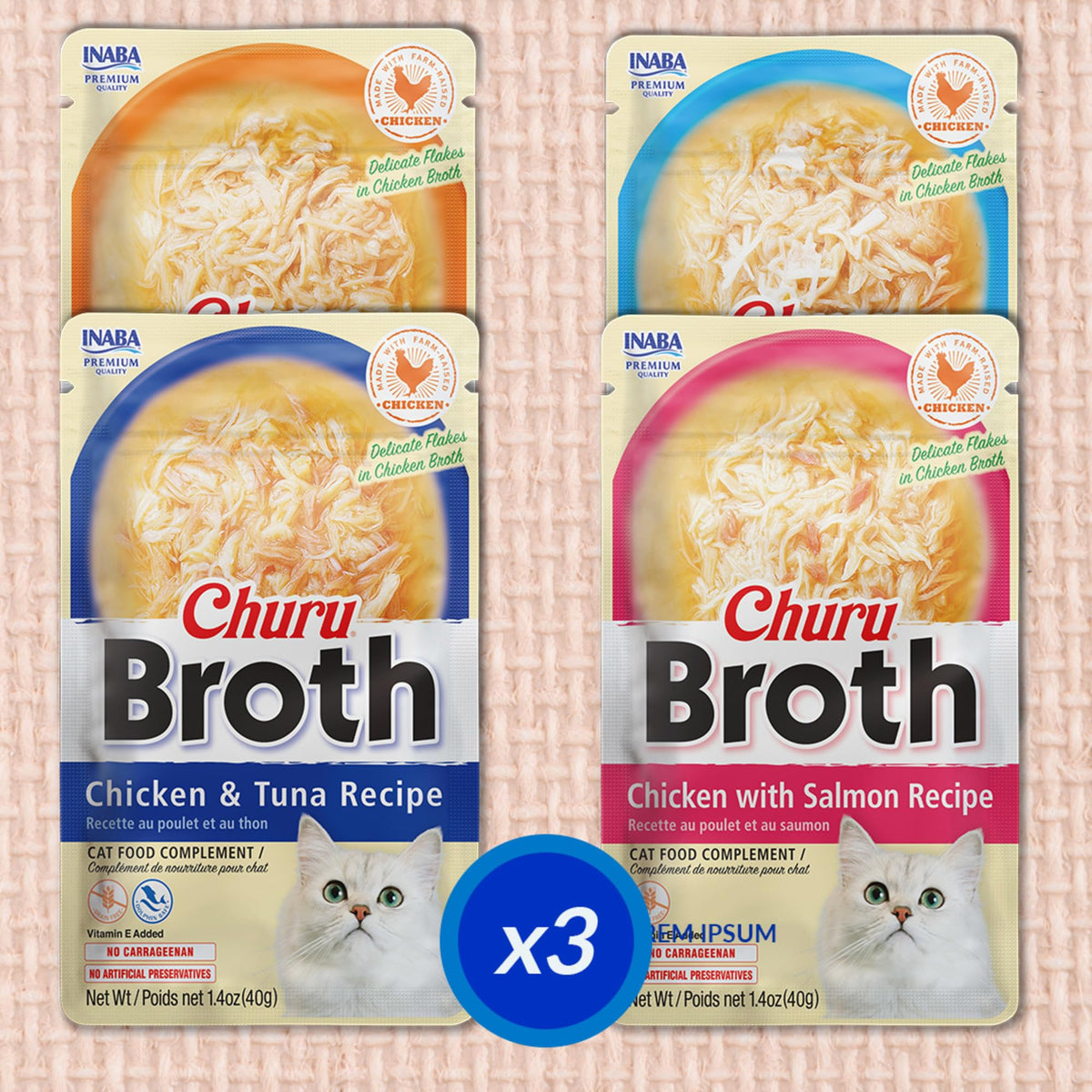 INABA Churu Broth for Cats, Side Dish Pouch, 39 Grams per Pouch, 12 Pouches, Chicken & Seafood Variety 🍁 All In One Marketplace Canada