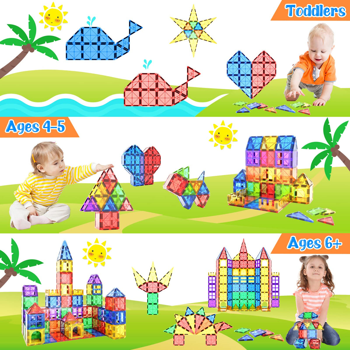 Magnetic Tiles Kids Toys STEM Magnet Toy for Toddler Magnetic Blocks Building Preschool Learning Sensory Montessori Toys for 3+ Year Old Boys and Girls, Safe Creativity Toddler Kids Toy 40PCS 🍁 All In One Marketplace Canada