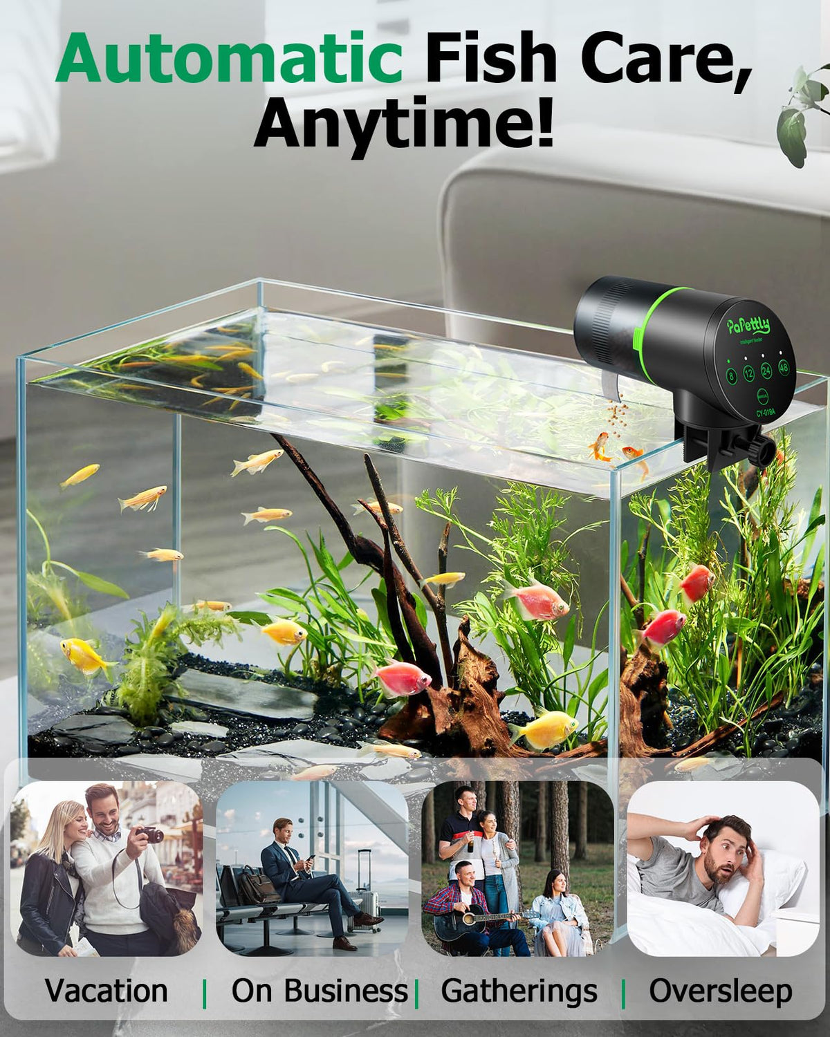 Papettly Automatic Fish Feeder for Aquarium - Battery Operated Auto Fish Food Dispenser for Fish Tank, 200ml Auto Timer Aquarium Tank Turtle Feeder, with 2 AAA Batteries and Fish Feeder Ring 🍁 All In One Marketplace Canada
