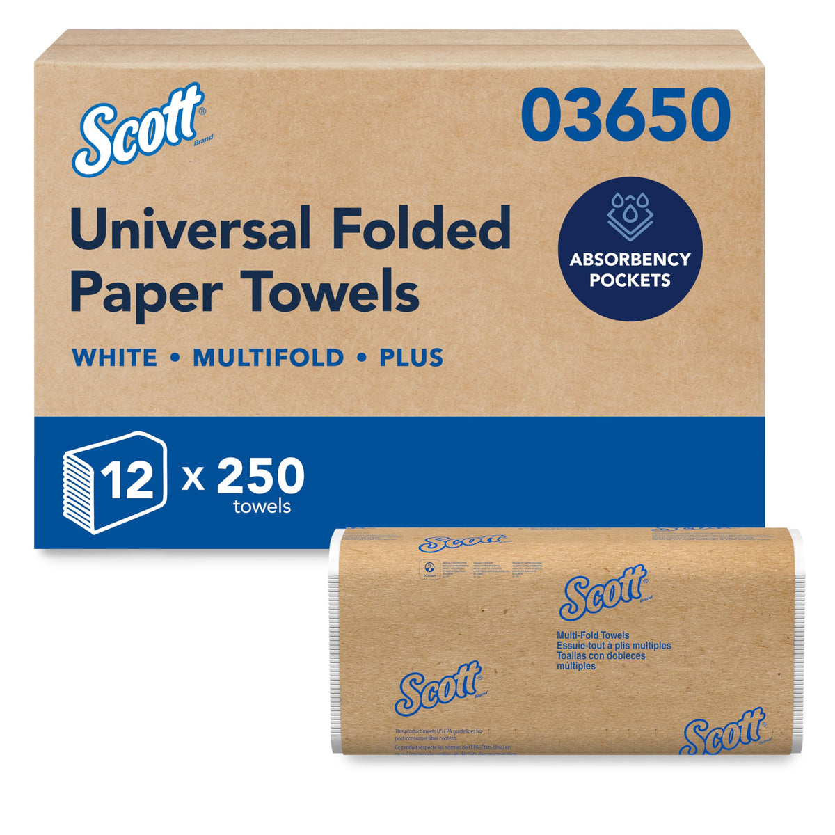 Scott Professional Universal Multifold Paper Towels, Bulk (03650), Absorbency Pockets, 9.2"x9.4", Compressed, Compact (250 Sheets/Pack, 12 Packs/Case, 3,000 Sheet Total) 🍁 All In One Marketplace Canada