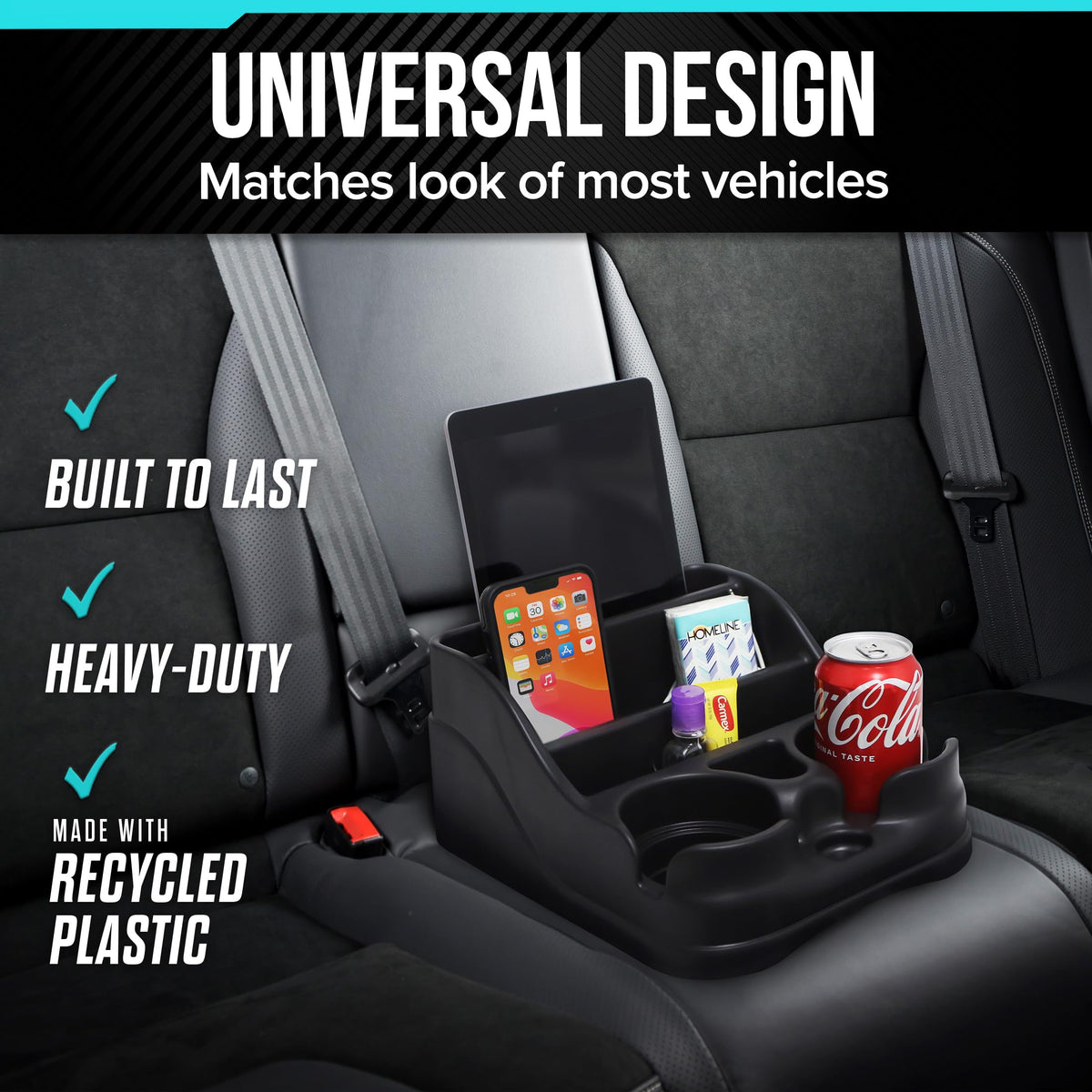 Moblorg Small Center Console for Cars, Trucks, Minivans, SUVs, Vehicle Organizer, Cup Holders, Recycled Plastic, Made in USA (Black) 🍁 All In One Marketplace Canada