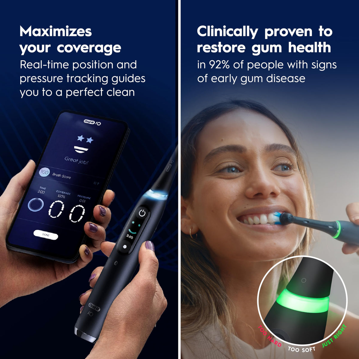 Oral-B iO Electric Toothbrush, Deep Clean + Protect, Rechargeable, Sapphire Blue with Visible Pressure Sensor, 5 Cleaning Settings, 2 Min Timer, a iO Series 7 Toothbrush, 2 Replacement Brush Heads, and Charging Travel Case 🍁 All In One Marketplace Canada