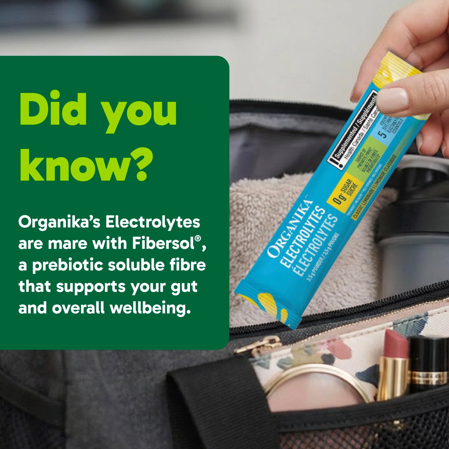 Organika Canadian-Made Electrolytes Powder with Vitamin C & Prebiotic Fibre - Sugar-Free Hydration Drink Mix - Classic Lemonade - 20 Single-Serve Sachets x 3.5g 🍁 All In One Marketplace Canada