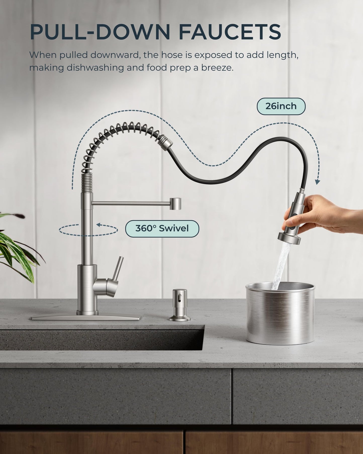 FORIOUS Kitchen Faucets, Brushed Nickel Kitchen Sink Faucet with Pull Down Sprayer, Commercial Kitchen Faucet Stainless Steel, Classic Single Handle Pull Out Sink Faucets for RV Laundry Utility Room 🍁 All In One Marketplace Canada