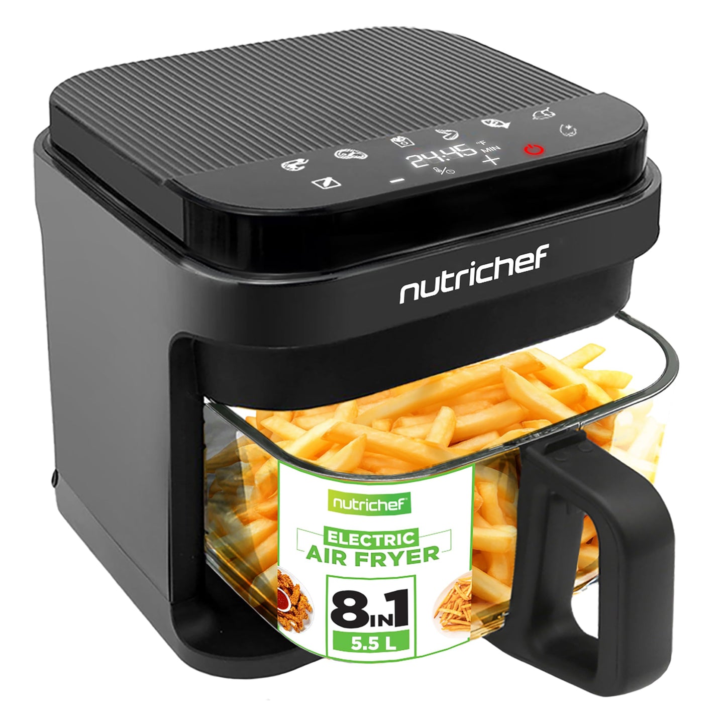 Nutrichef 5.8 Quart Air Fryer | 8-1 Preset Cook Modes | Transparent Fry Bowl for Best Cooking Results | Cook Shrimp, Steak, Fries, Wings, Chicken & More | Precise Temperature Control & Time | Black 🍁 All In One Marketplace Canada