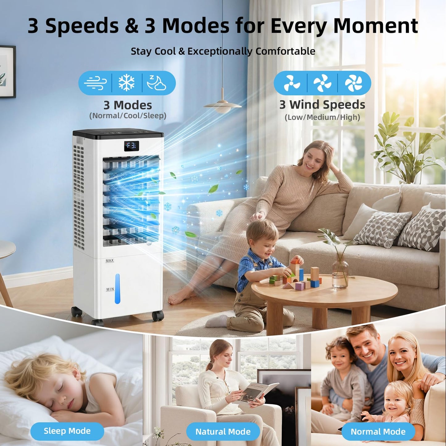 Portable Air Conditioners, Evaporative Air Cooler with Remote & LED Display, 120° Oscillation, 12H Timer, 3 Speeds & 4 Modes, 60W Energy-Efficient, Windowless Swamp Cooler for Bedroom Office Garage 🍁 All In One Marketplace Canada