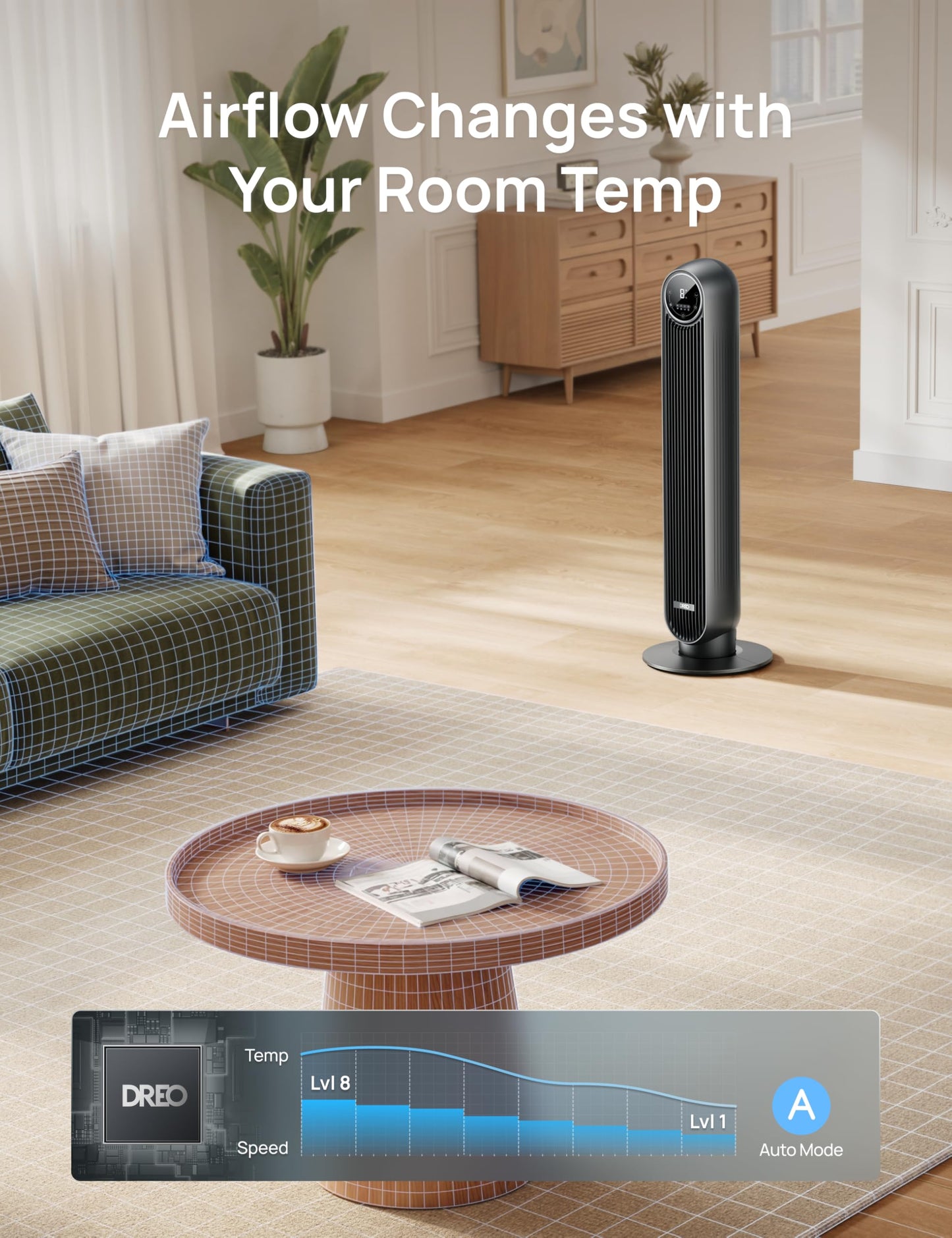 DREO Tower Fan for Bedroom, 2026 Upgraded DC Motor, 28ft/s High Velocity, 20dB Ultra Quiet Standing Fan, 8 Speeds 4 Modes, 90° Oscillating Bladeless Fan for Indoors, Floor Fans with Remote, Black 🍁 All In One Marketplace Canada