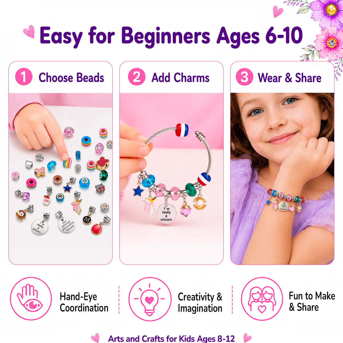 Girls Charm Bracelet Making Kit: Unicorn Toys for Girls Gifts 8-12 Years Old, Birthday Gifts 6 7 8 9 10 Year Old Girl Gift Ideas, Inspires Creativity Art and Crafts for Kids Age 6-8 Jewelry Making Set 🍁 All In One Marketplace Canada