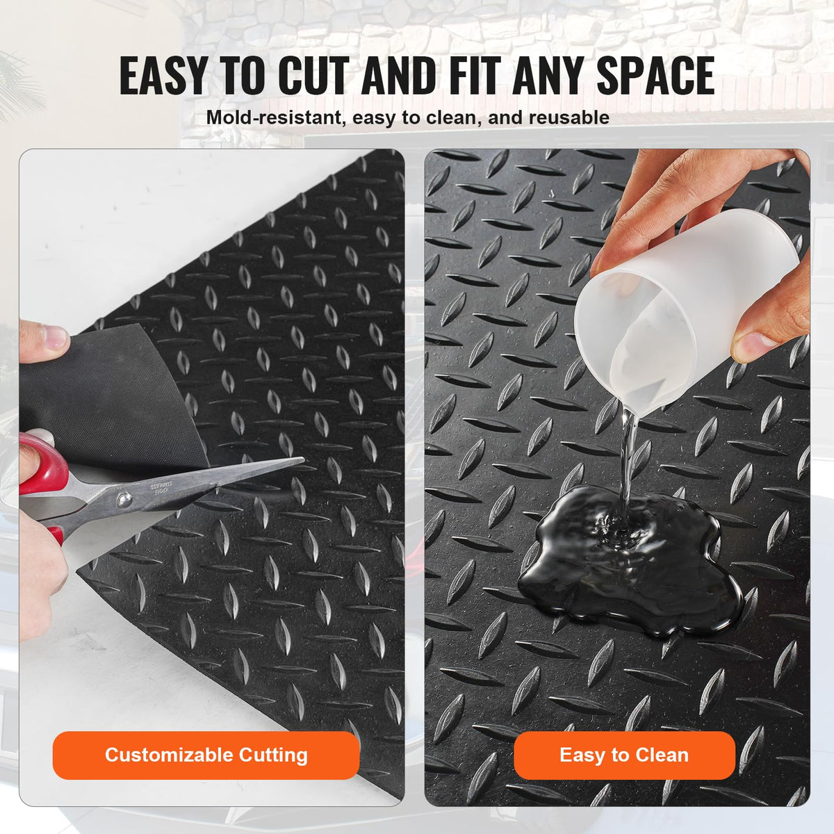 VEVOR Diamond-Plate Rubber Flooring Roll, 3 mm x 4 ft x 8 ft Garage Floor Mat, SBR Rubber Flooring Roll, Easy to Clean, Diamond Plate Mat for Under Cars, Garage Industry Gym, Black 🍁 All In One Marketplace Canada