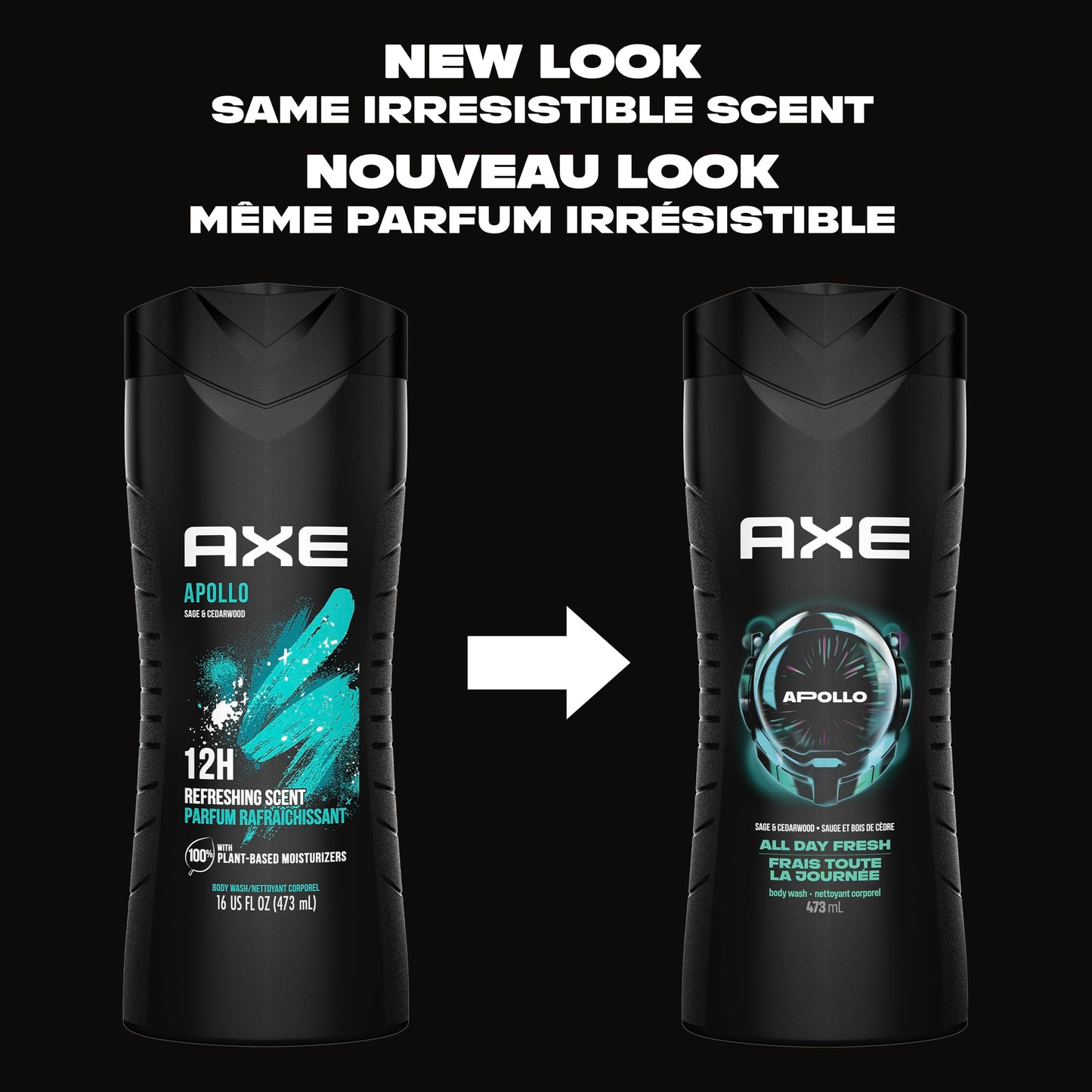 AXE Apollo Men's Body Wash for All Day Freshness, Sage & Cedarwood, with 100% Plant-Based Moisturizers, 473ml (Pack of 4) 🍁 All In One Marketplace Canada