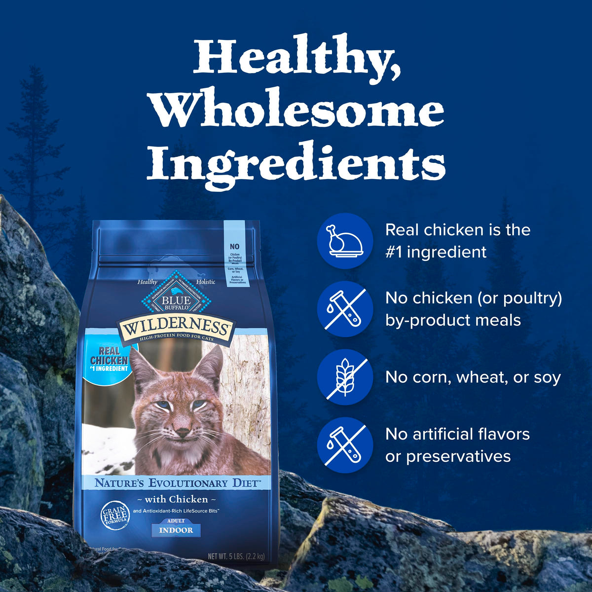 Blue Buffalo Wilderness Chicken Natural High-Protein Grain-Free Dry Food for Adult Indoor Cats, Real Chicken First, Antioxidant-Rich LifeSource Bits Support Immunity, Promotes Strong Muscles, 5 lbs. 🍁 All In One Marketplace Canada