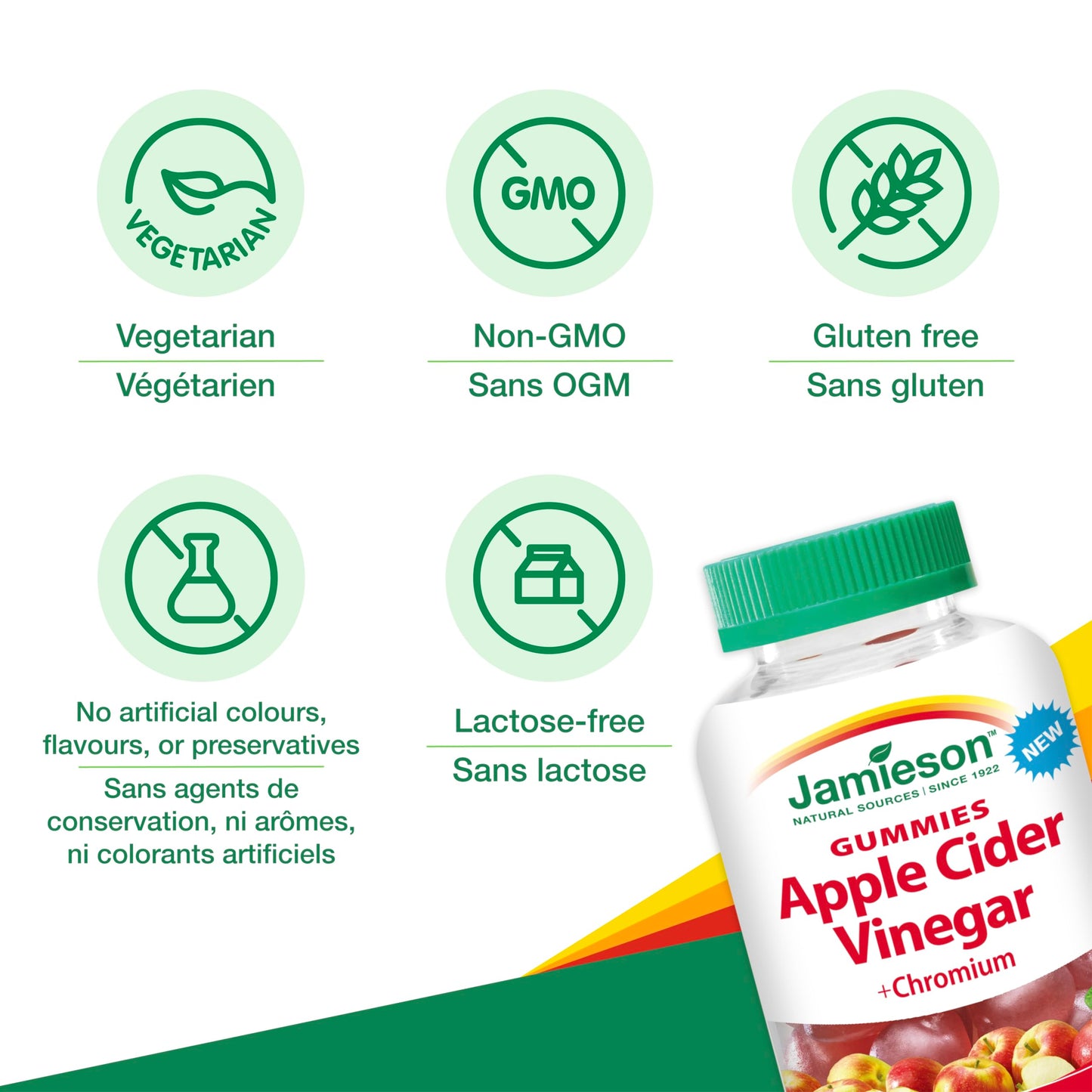 Jamieson Apple Cider Vinegar Gummy with Chromium, 60 Red Apple Flavoured Gummies. Helps Maintain Normal Blood Glucose Levels and Supports Metabolism. Vegetarian, No Artificial Colours or Flavours 🍁 All In One Marketplace Canada