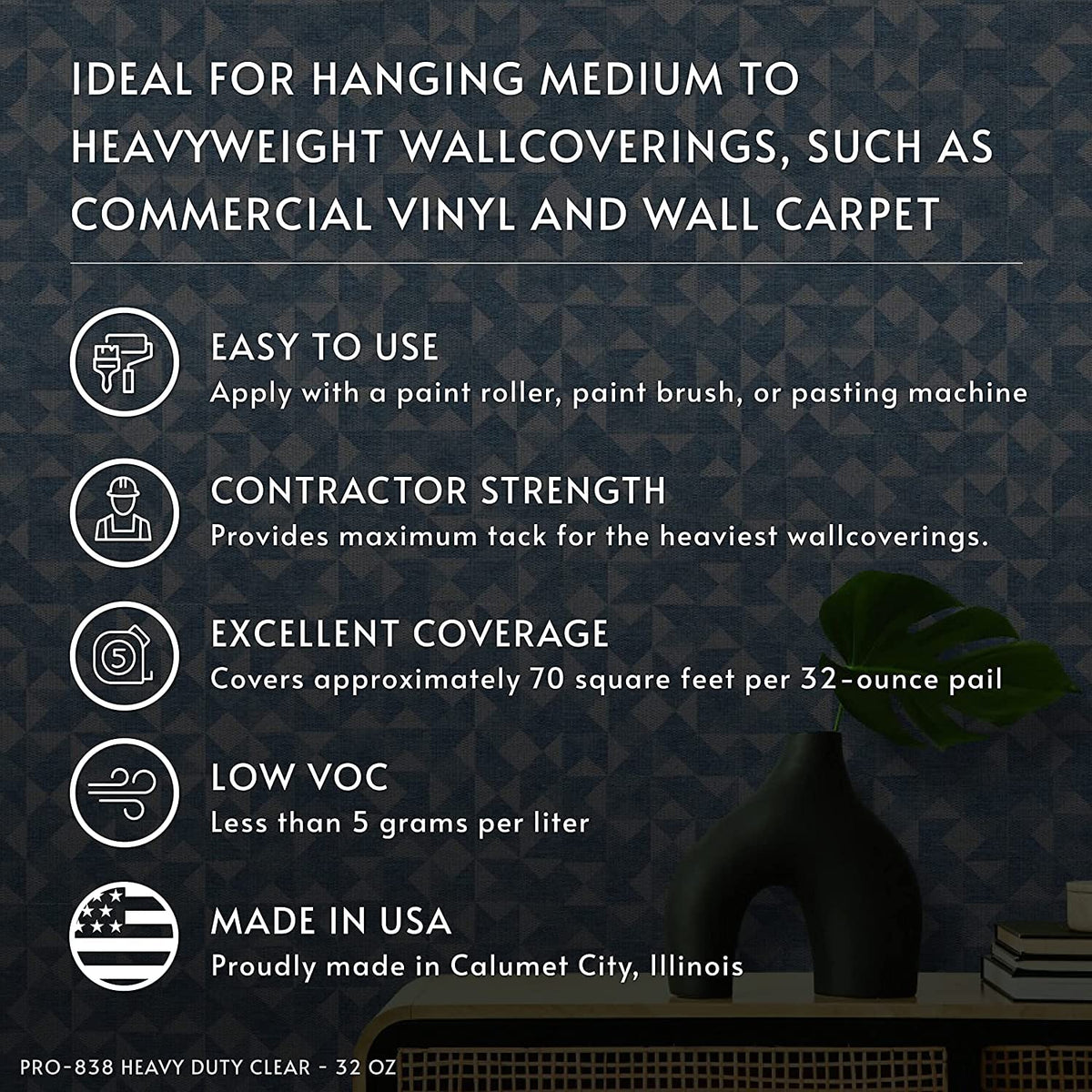Roman Products Heavy Duty Wallpaper Adhesive, Commercial Grade for Heavy Wall Hangings, Clear, PRO-838 (32 Ounce - 70 sq. ft.), 11314 🍁 All In One Marketplace Canada