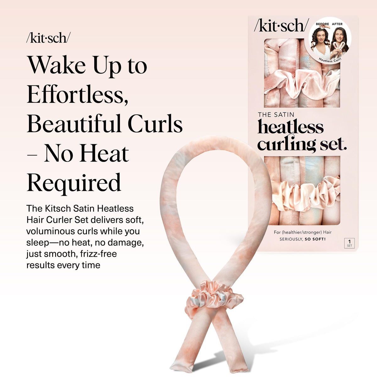 Kitsch Satin Heatless Curlers Set – Heatless Curls Overnight w/ 34" Hair Waver & 2 Satin Hair Scrunchies, Comfortable Hair Curlers to Sleep In for Frizz-Free, No Heat Damage Styling - Sunset Tie Dye 🍁 All In One Marketplace Canada